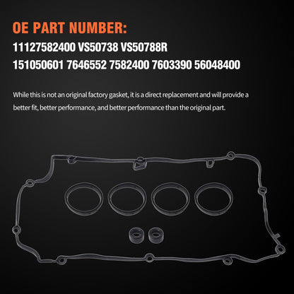 HiSport Engine Valve Cover Gasket Set - Compatible with BMW 120i 2016 118i 2012-2015 Mini Cooper Countryman 2011-2016 Mini Cooper Paceman 2013-2016 Mini Cooper 2011-2015 1.6L - Replace 11127582400