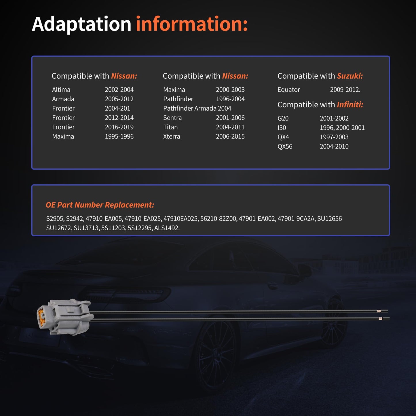 HiSport ABS Speed Sensor Wiring Harness Connector 47910-EA025 47901-EA002 Compatible with Nissan Xterra 2006-2015, Titan 2004-2011, Armada 2005-2012, Replacement for Infiniti QX56 2004-2010