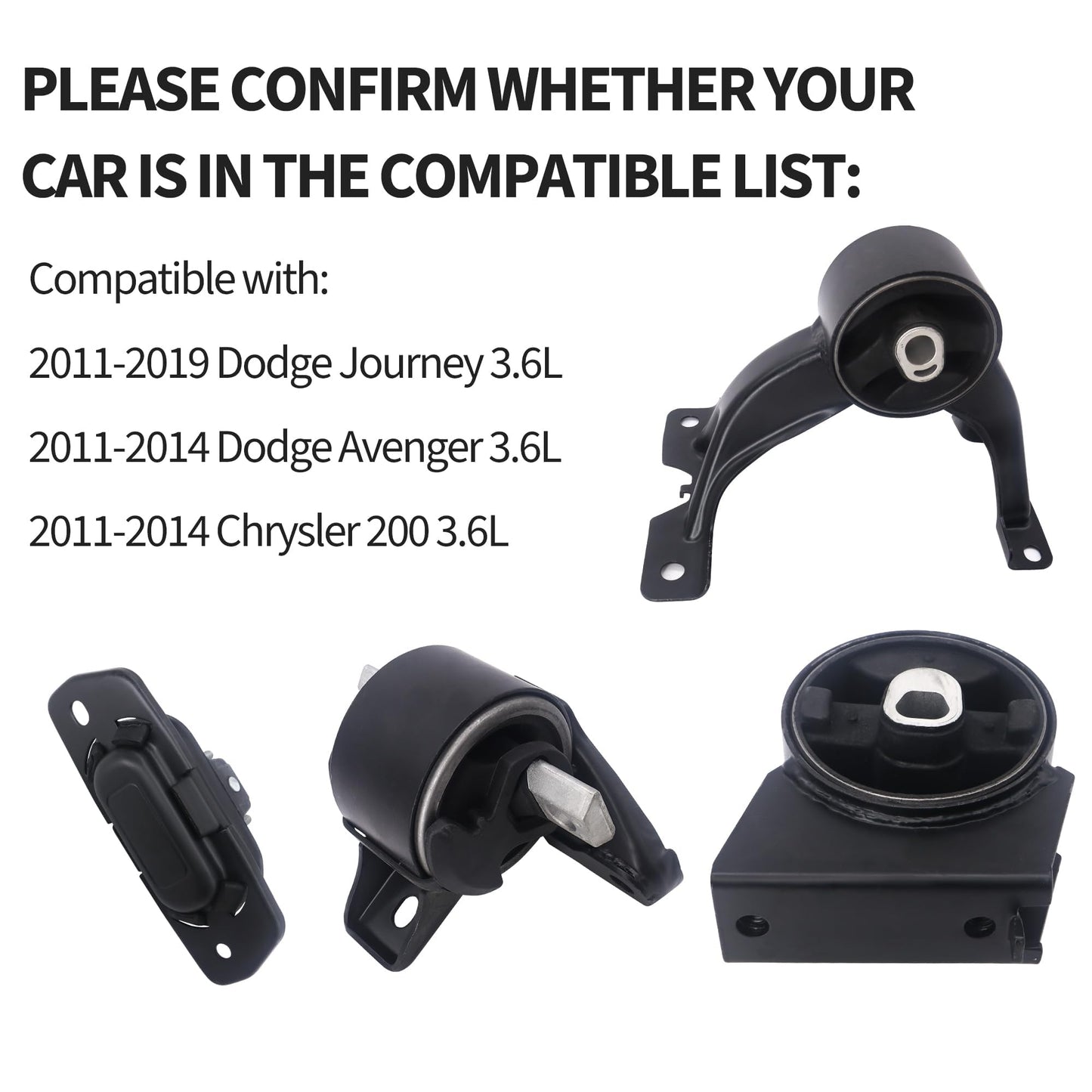 HiSport 4PCS Engine Motor Mount Set Kit Compatible with Dodge 2011-2018 Journey 3.6L, Avenger 2011-2014, Chrysler 200 2011 2012 2013 2014 Replace A5551 A5443 A5632 A5543