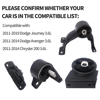 HiSport 4PCS Engine Motor Mount Set Kit Compatible with Dodge 2011-2018 Journey 3.6L, Avenger 2011-2014, Chrysler 200 2011 2012 2013 2014 Replace A5551 A5443 A5632 A5543