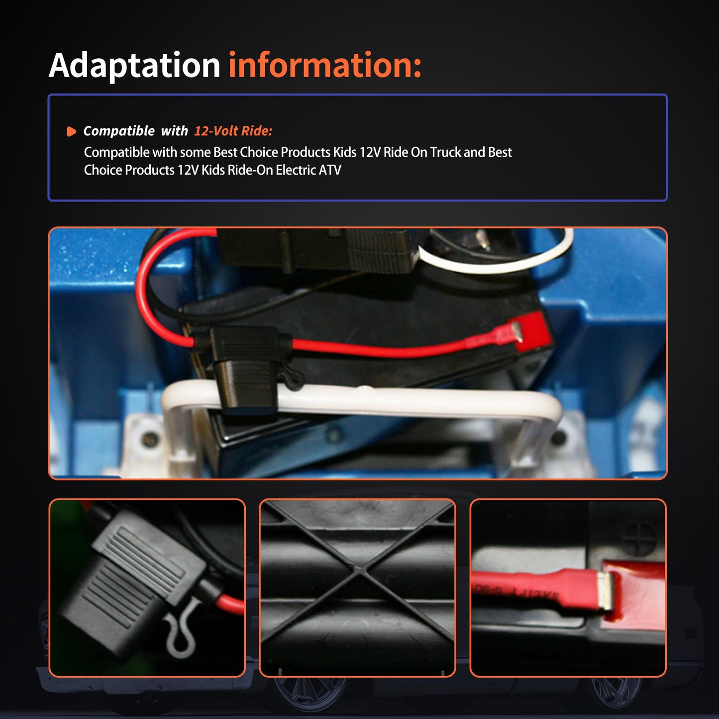 HiSport 12 Gauge Wire Harness Connector SLA Battery Compatible with 12-Volt Ride On Vehicle with red 2 pins Connector 40A Replaceable Fuse