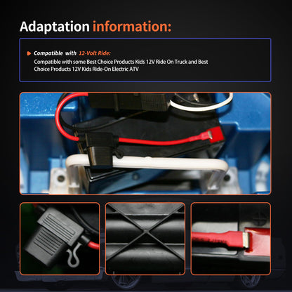 HiSport 12 Gauge Wire Harness Connector SLA Battery Compatible with 12-Volt Ride On Vehicle with red 2 pins Connector 40A Replaceable Fuse