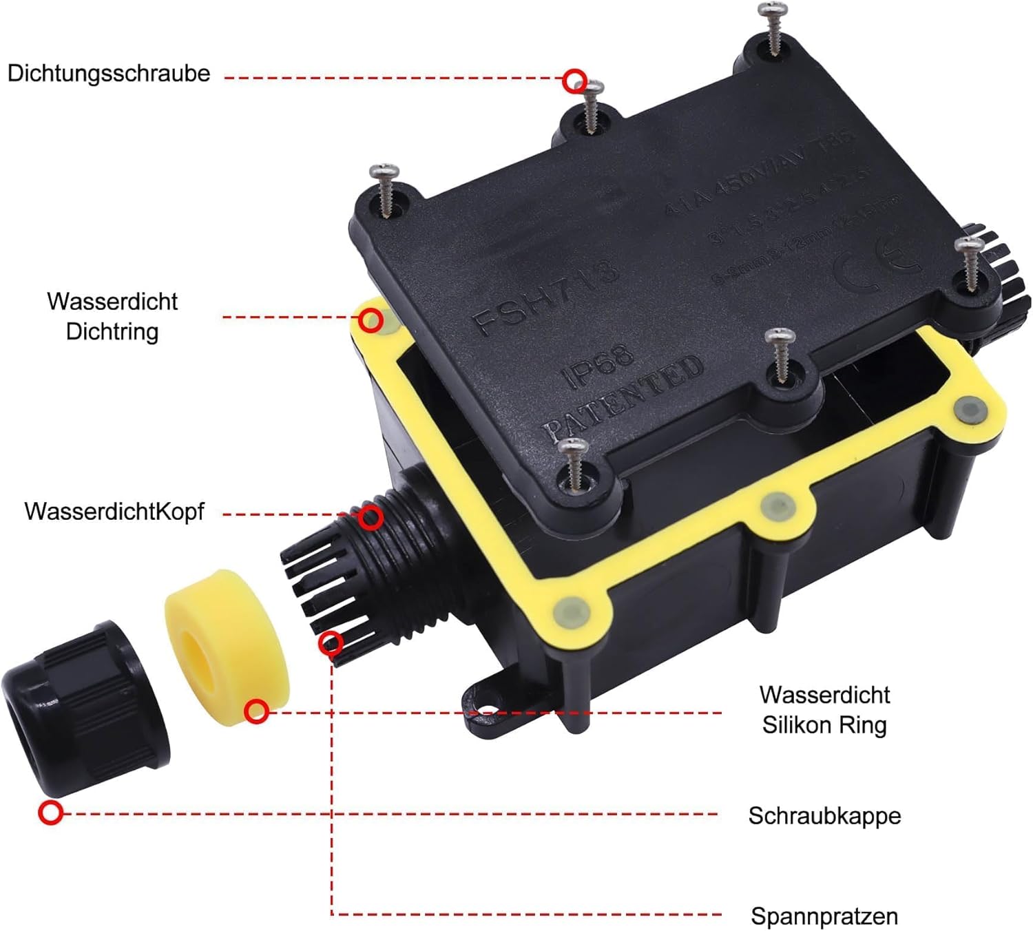 HISports Abzweigdose Kabelverbinder Wasserdicht IP68 verbinder Box für 5-9.00 mm, Verteilerdose Außen Wohnmobile Garten Boot Auto Erdkabel Abzweigdose,2 Wege steckdosen schwarz