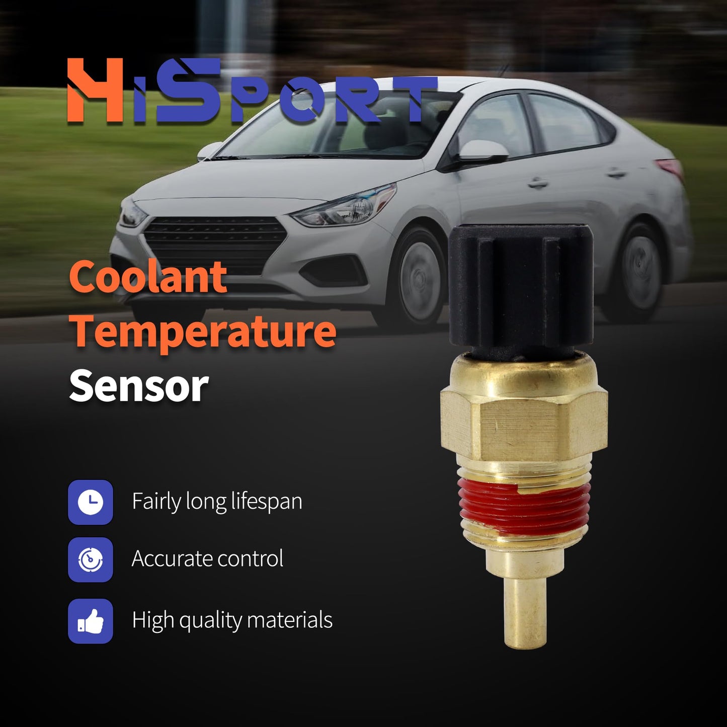 HiSport Engine Coolant Temperature Sensor - Compatible with Genesis Hyundai Accent Elantra Sonata Tiburon Kia Forte Rio Rondo Soul Replaces 39220-38030
