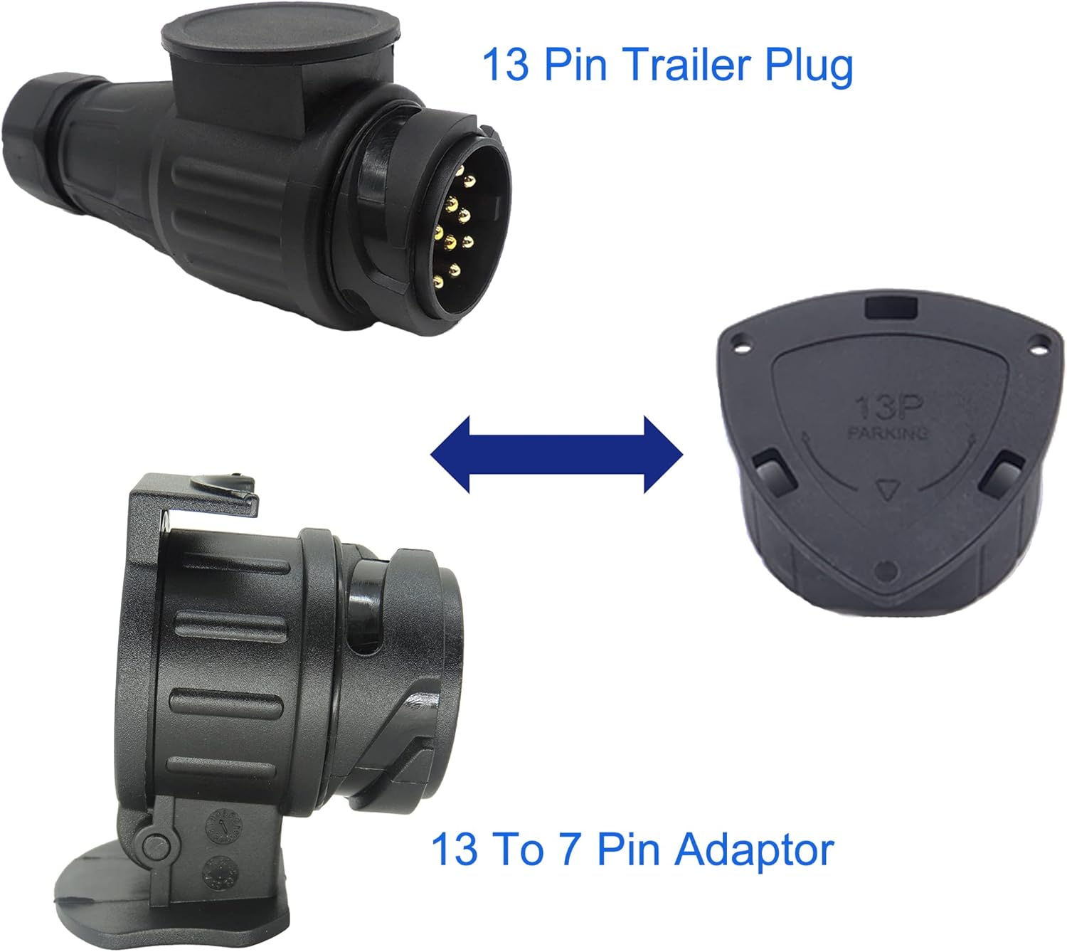 HISports 13 Pin Trailer Plug Socket Adaptor Towing Male Connector 12V Waterproof 13 Pin Trailer Adapter 13 Pole Trailer Connector with Parking Cover For Car Caravans Tow RV Boat Tractor Lorry