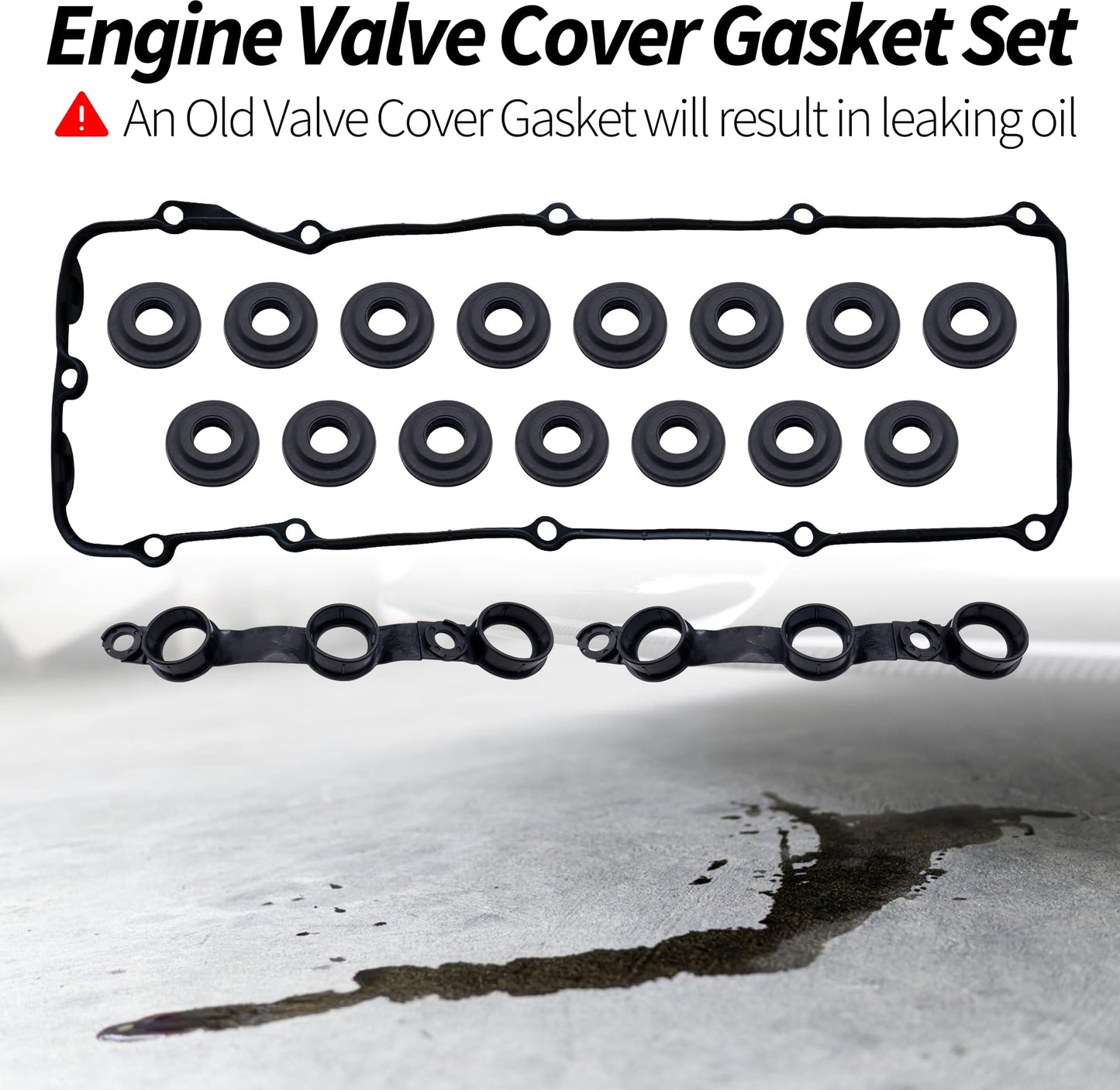 HiSport Engine Head Valve Cover Gasket Set with 15 Grommet Seals 11120030496 Compatible with BMW 330Ci E46 E39 E60 M54 E53 E83 X3 X5 Z3 Z4 L6 325Ci 325i 325xi 330Ci 330i 330xi 525i 530i