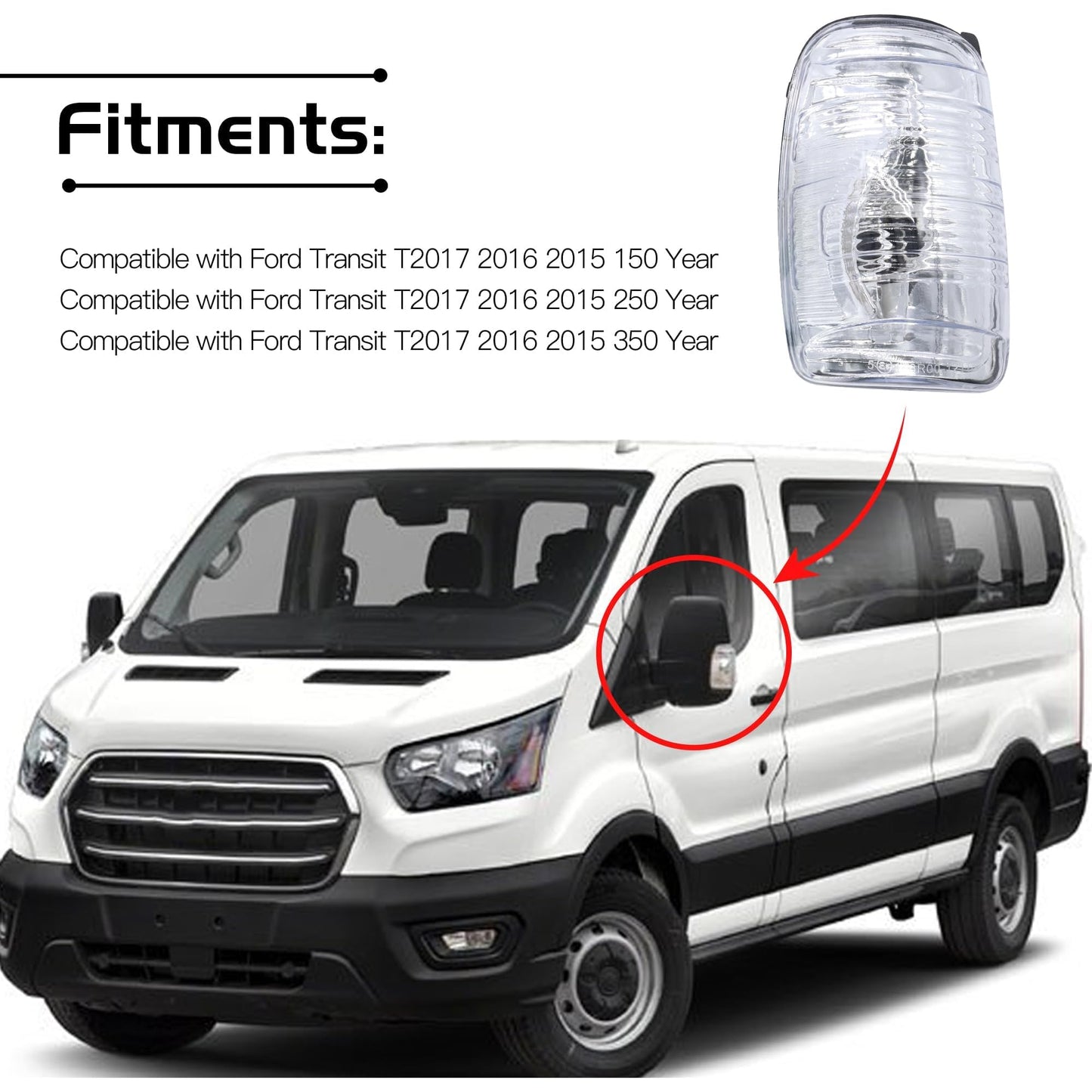 HiSport BK31-13B382-AB Driver Side Mirror Turn Signal Lamp Compatible with Ford Transit T150 T250 T350 2015 2016 2017 2018 2019 2020 2021 2022