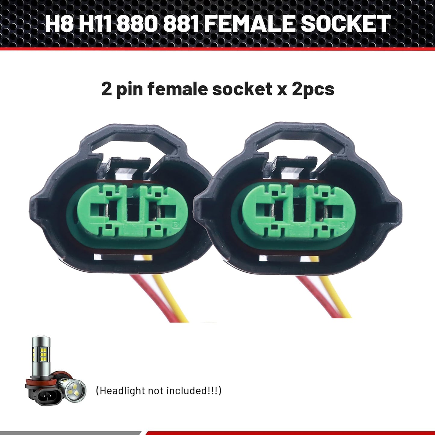 HiSport 2PCS H8 H9 H11 880 881 Female Adapter Wire Connector Headlight Fog Light Wiring Harness Retrofit Pigtail Compatible with Toyota GMC Chevy Honda Jeep Ford Dodge Bulb LED Headlamp