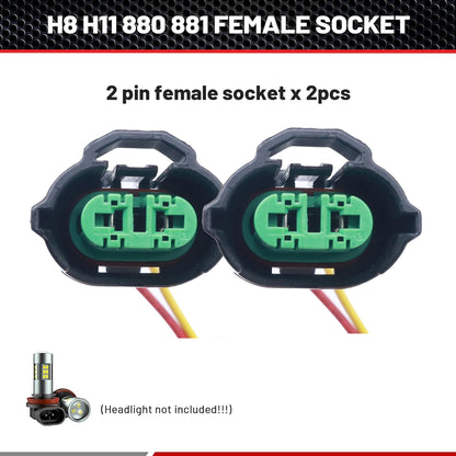HiSport 2PCS H8 H9 H11 880 881 Female Adapter Wire Connector Headlight Fog Light Wiring Harness Retrofit Pigtail Compatible with Toyota GMC Chevy Honda Jeep Ford Dodge Bulb LED Headlamp