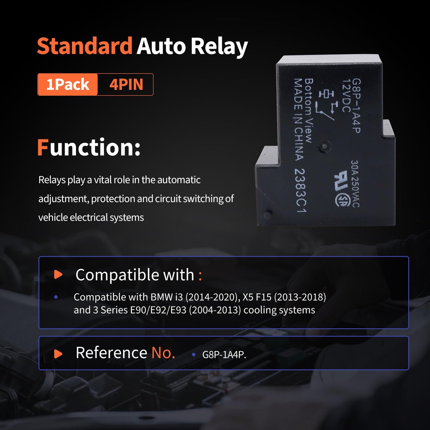 HiSport G8P-1A4P Fully-Sealed PCB Relay 30A 250VAC 12VDC 4-Pin SPST Compatible with PC Board or Panel-Mounted Applications, Solve F01 Code Problem of Dryer and Cooling Fan Failures & P0641/B1455