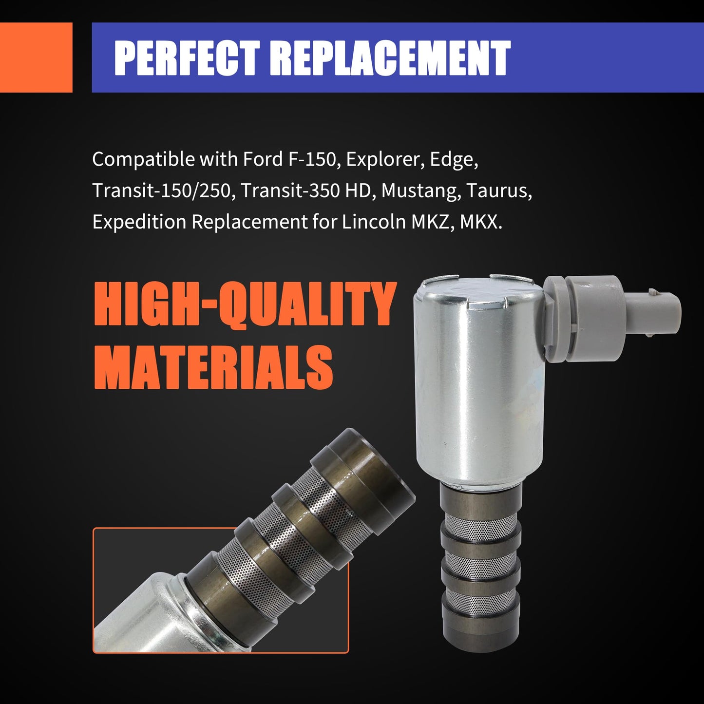 HiSport Engine Variable Valve Timing Solenoid VVT AT4Z6M280A AT4Z6M280B Compatible with Ford F-150, Explorer, Edge, Transit-150/250, Transit-350 HD, Mustang, Taurus, Expedition & Lincoln MKZ, MKX