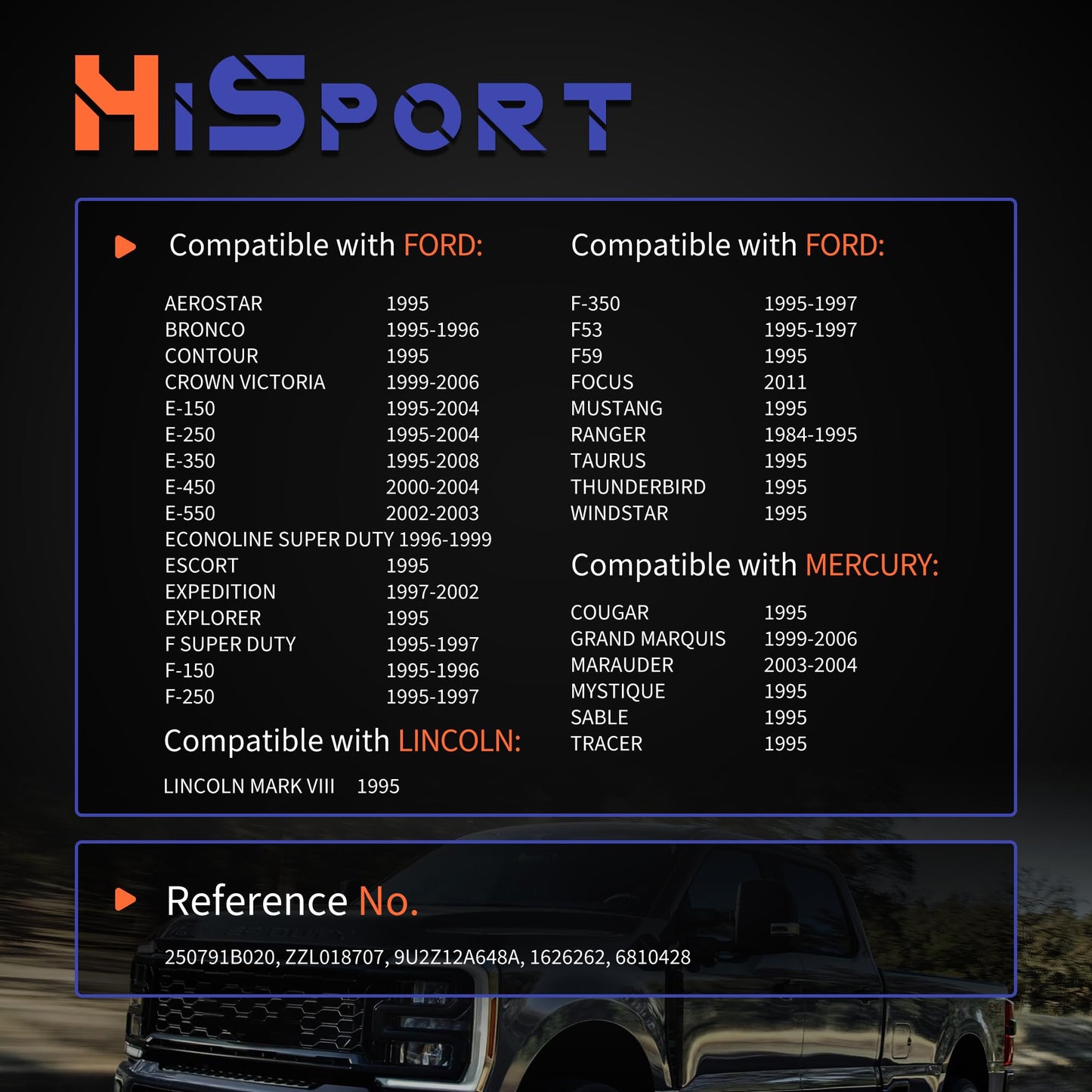 HiSport Engine Coolant Temperature Sensor - Compatible with Ford E-150 E-250 E-350 E-450 E-550 Lincoln Mark VIII Mercury Cougar Tracer Mystique Replaces 250791B020 ZZL018707 9U2Z12A648A