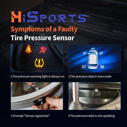 HiSport 433Mhz TPMS Tire Pressure Monitoring System Sensor - Compatible with Buick Lacrosse Cadillac Chevy Silverado Cruze GMC Replacement 13598773 4PCS