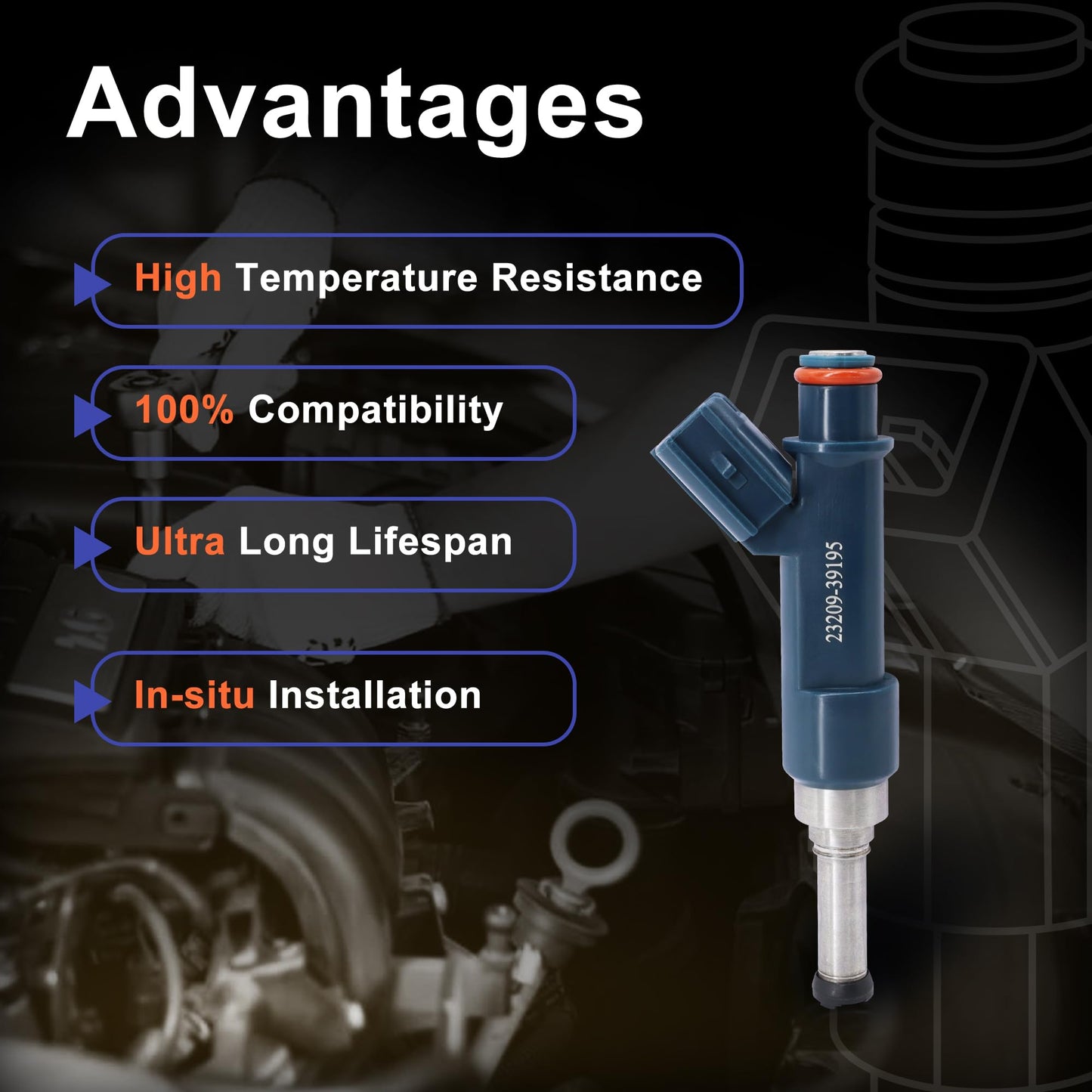 HiSport 4 Fuel Injectors 23209-39195 Compatible with Toyota 1.8L Prius V Plug-In Prime 2010-2015 Replacement for Lexus CT200h 2011-2015,12 Holes