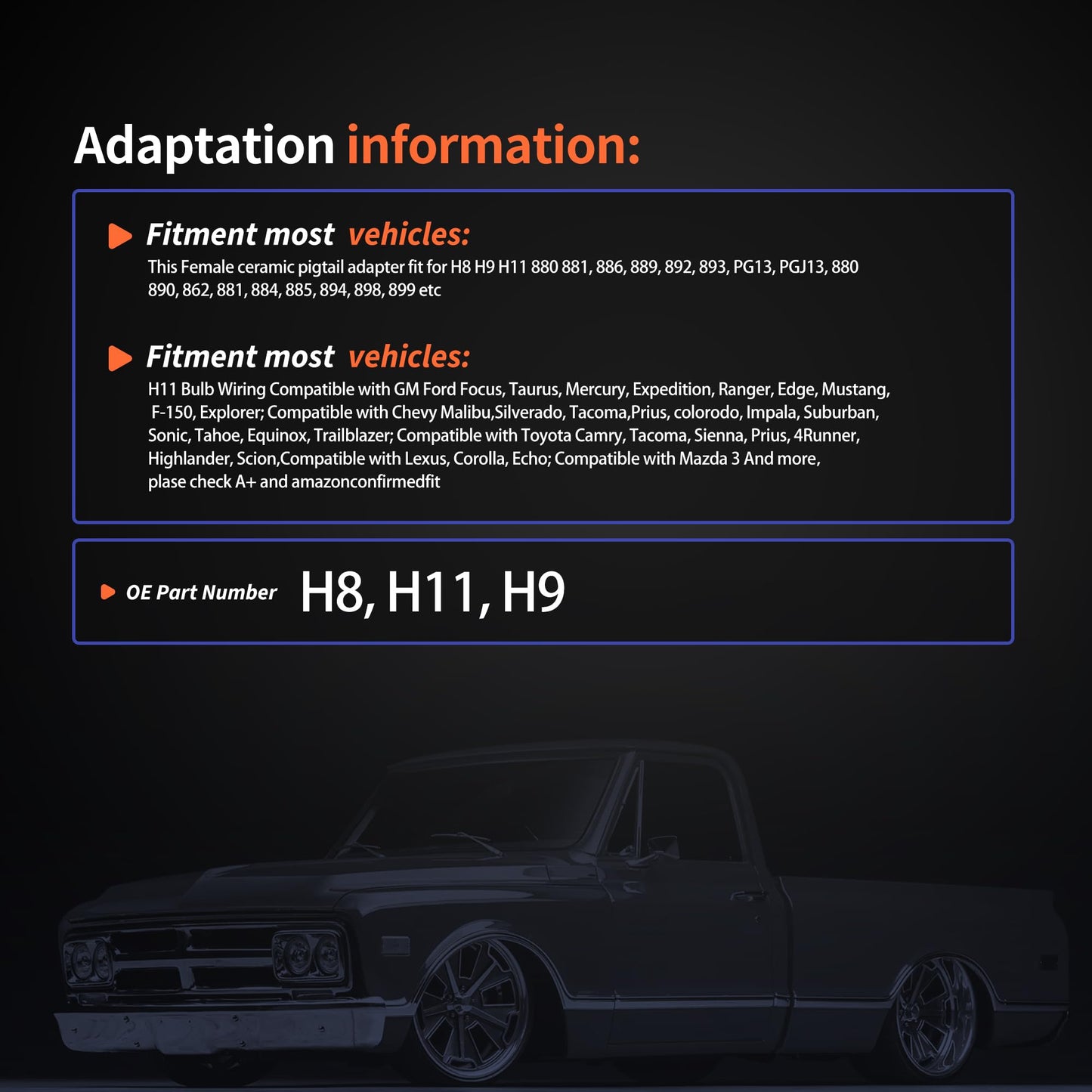 HiSport H8 H9 H11 880 881 2PCS 14AWG Female Wiring Ceramic Socket Universal Replacement for Toyota GMC Chevy Honda Jeep Ford Subaru Dodge Headlight Fog Light Pigtail Adapter LED Head Lamp Connector