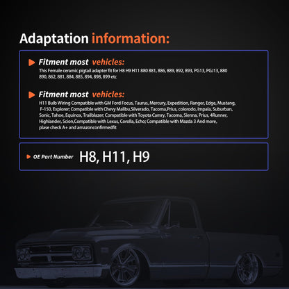 HiSport H8 H9 H11 880 881 2PCS 14AWG Female Wiring Ceramic Socket Universal Replacement for Toyota GMC Chevy Honda Jeep Ford Subaru Dodge Headlight Fog Light Pigtail Adapter LED Head Lamp Connector