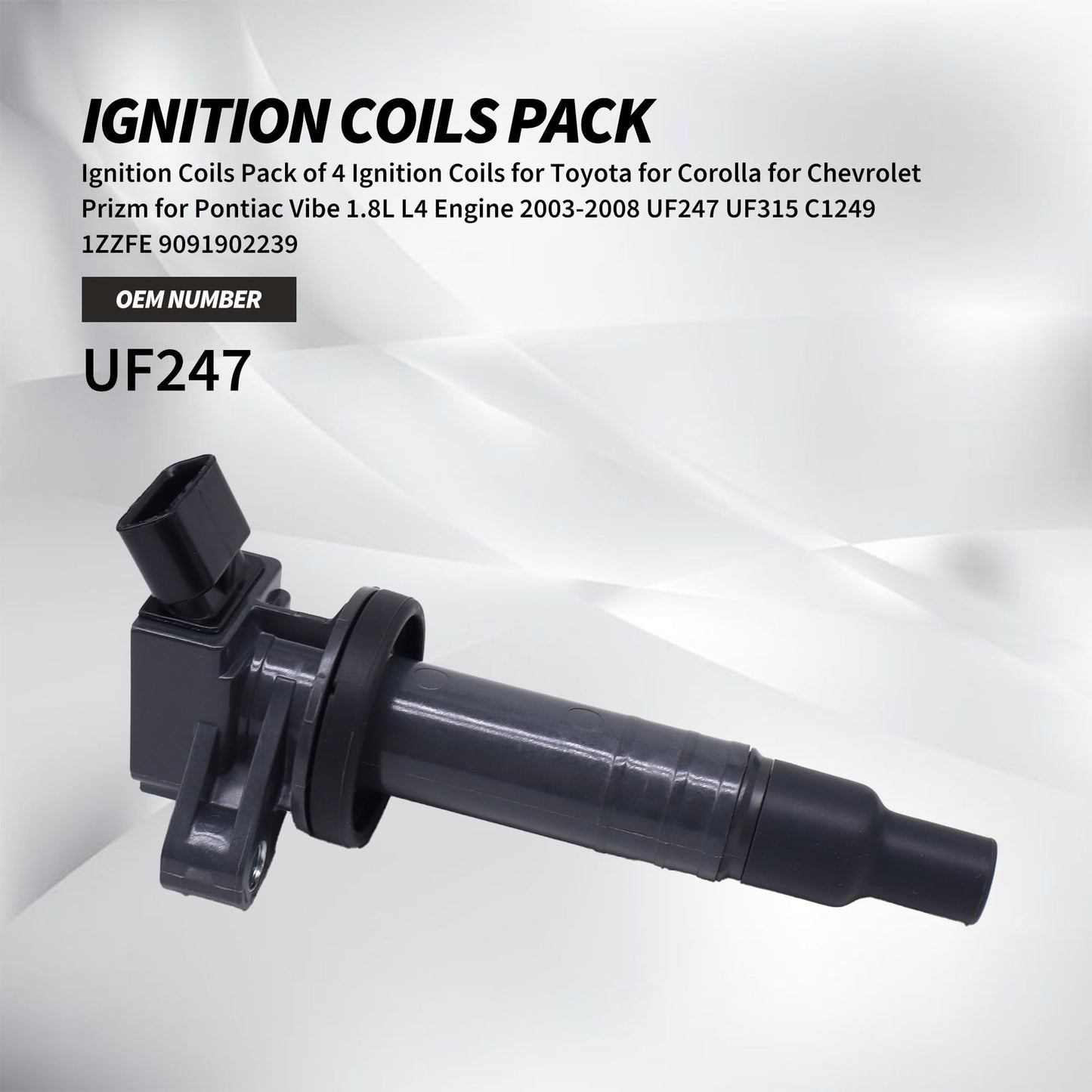 HiSport 4pcs Ignition Coil Pack - Compatible with Toyota Corolla Celica Chevy Prizm Pontiac Vibe 1.8L Replaces UF247