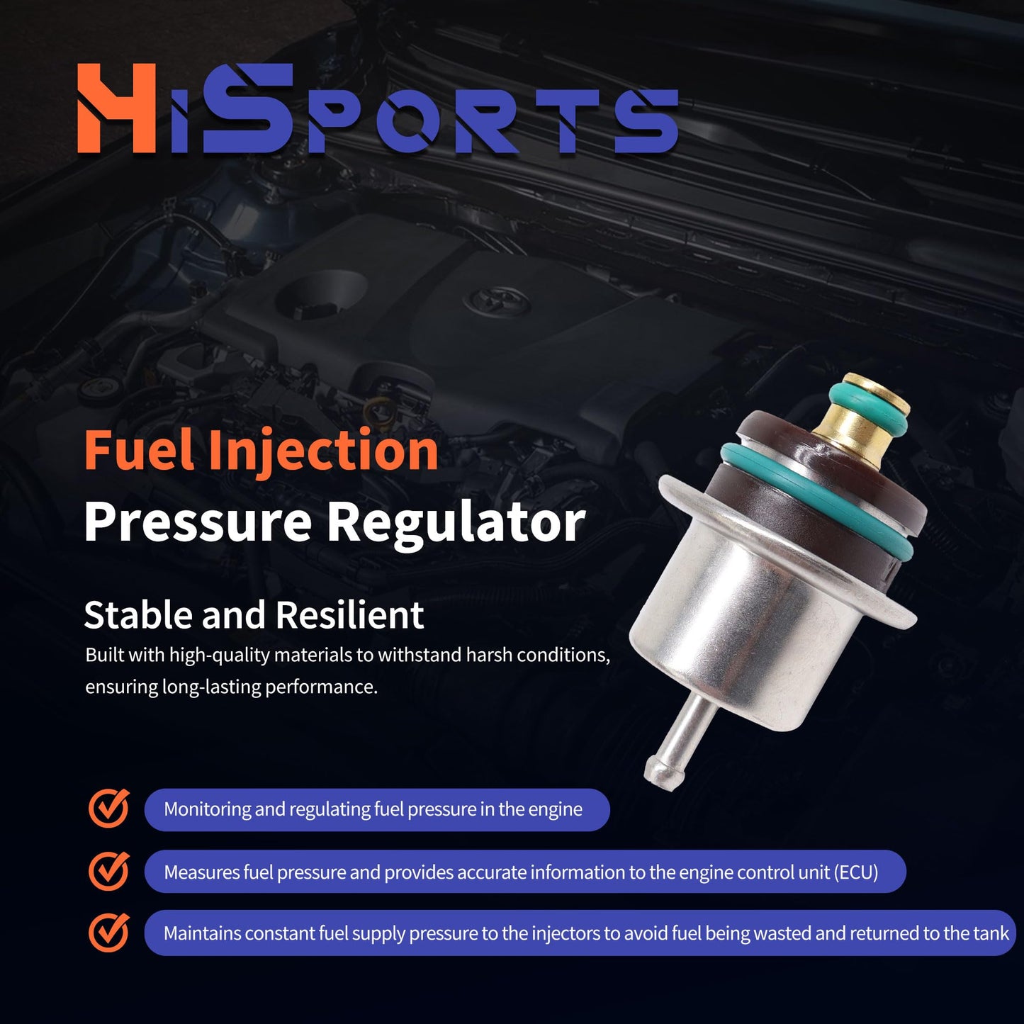 HiSport Fuel Injection Pressure Regulator PR317 Replacement for Ford Fiesta Ka Excursion Courier E-150 E-250 E350 E-450 E-550 F-150 F53 F-250 F-350 F-450 F-550 Windstar for Mercury Sable, 2.7 Bar