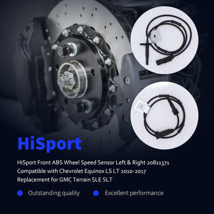 HiSport Front ABS Wheel Speed Sensor Left & Right 20811371 Compatible with Chevrolet Equinox LS LT 2010-2017 Replacement for GMC Terrain SLE SLT