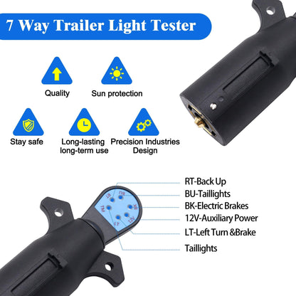 HiSport 7-Way Trailer Plug Tester, 7-pin Trailer Light Connector Wiring Tester Compatible with Truck, Trailer, RV, Plug & Play