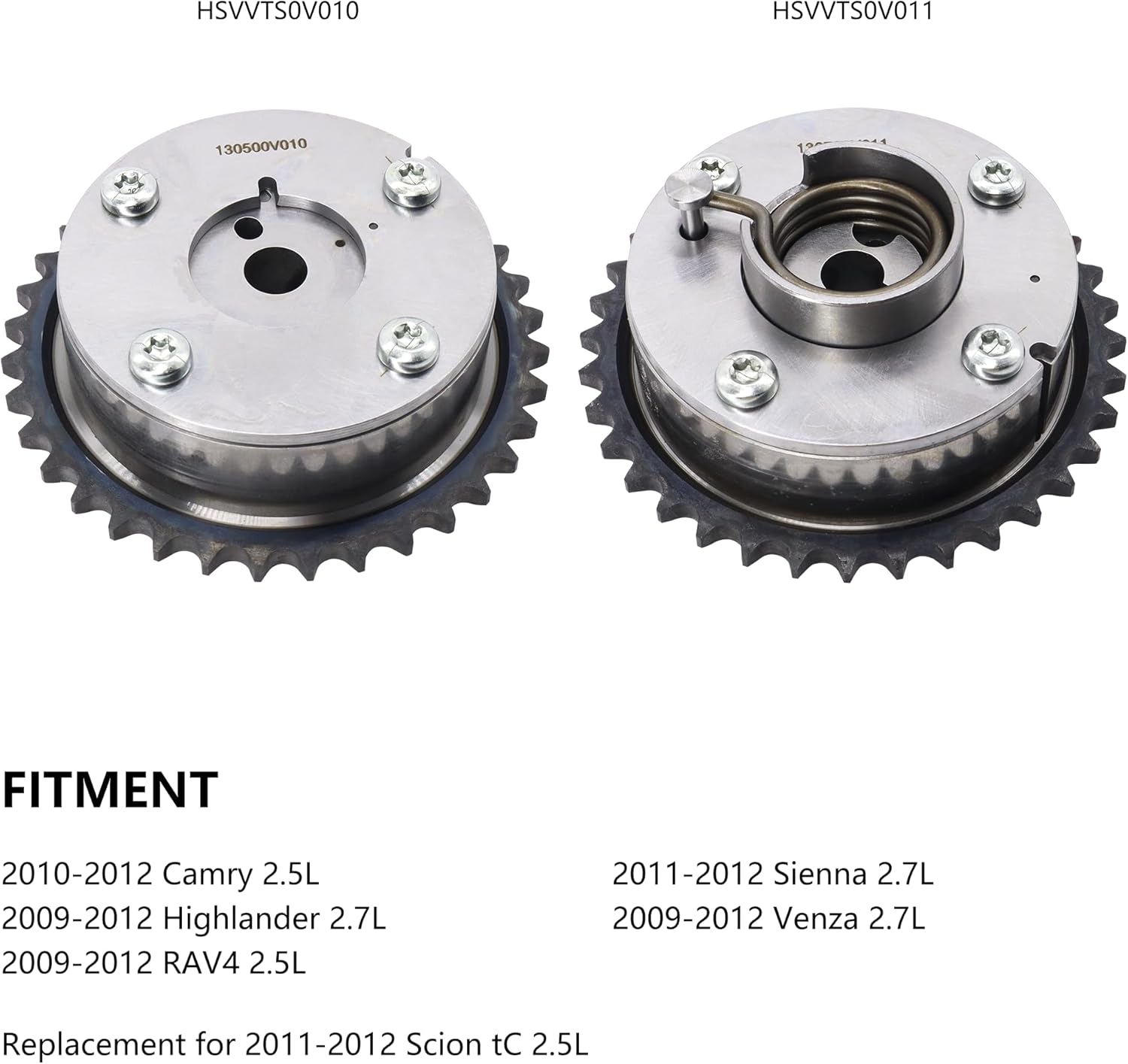 HiSport Camshaft Sprocket Gears Engine Variable Valve Timing (VVT) Intake and Exhaust - Compatible with 2009-2012 Toyota RAV4 Camry 2.5L Highlander Sienna Venza 2.7L - Replace 13050-0V011 13070-0V013