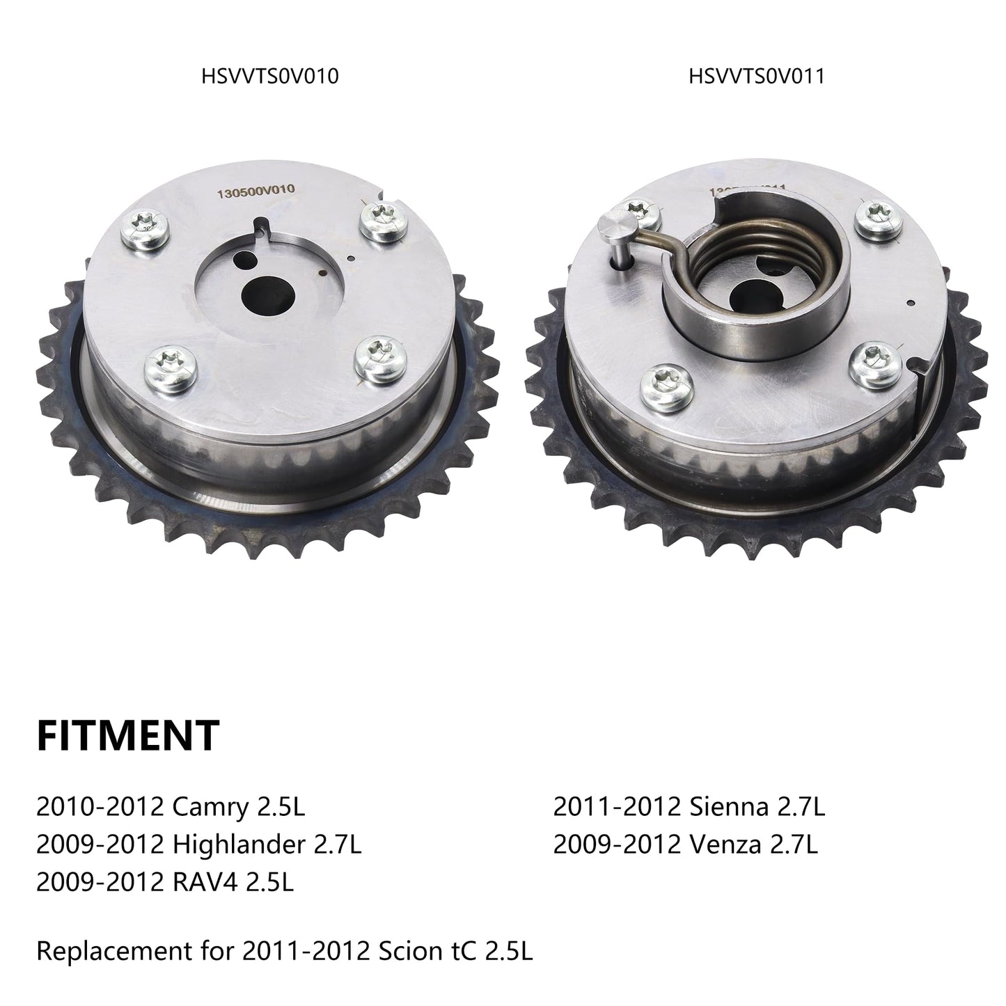 HiSport 13050-0V011 Timing Camshaft Sprocket VVT Gears Intake and Exhaust - Compatible with 2009-2012 Toyota RAV4 Camry 2.5L Highlander Sienna Venza 2.7L - Replace 13070-0V013