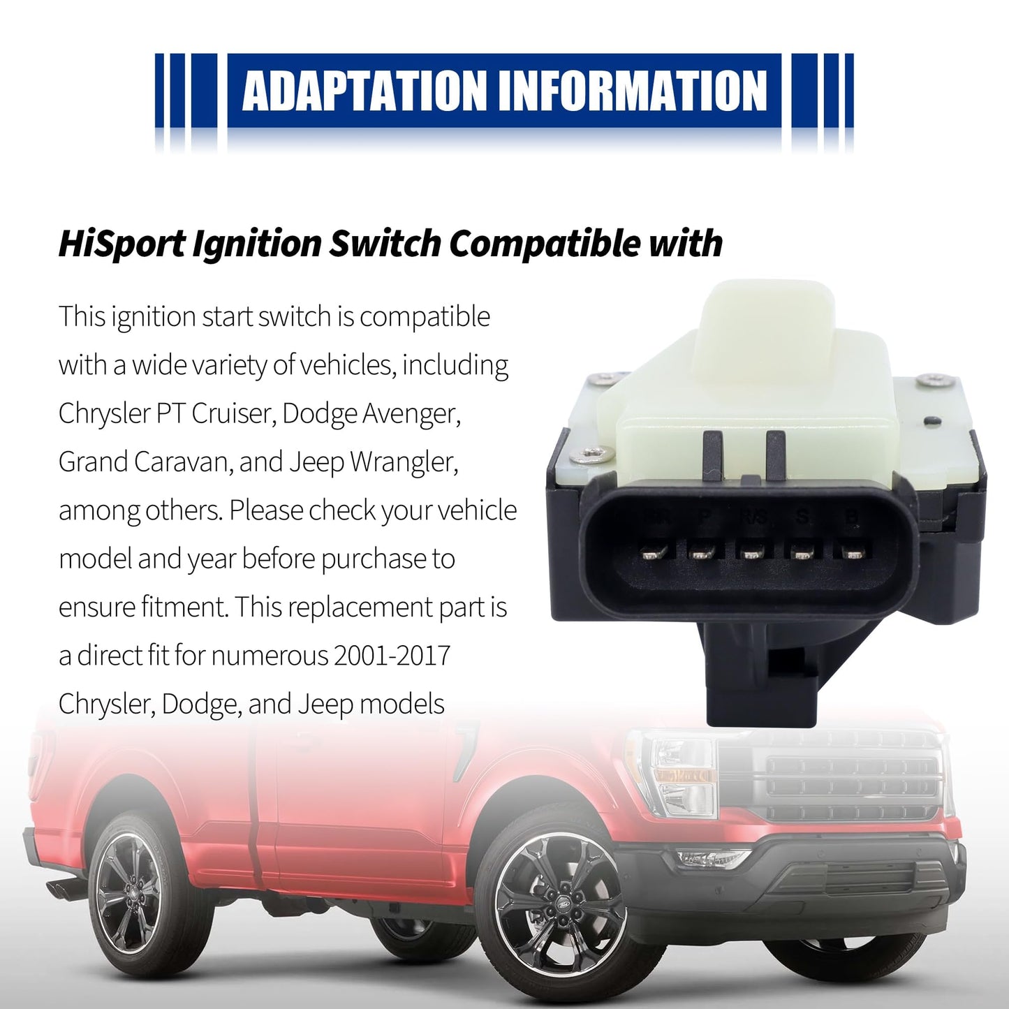 HiSport 924-727 Ignition Starter Switch Compatible with Chrysler 200 300 Pacifica Pt Cruiser Sebring Town & Country Voyager; Dodge Avenger Caliber Caravan Charger Grand Caravan; Jeep Commander Compass
