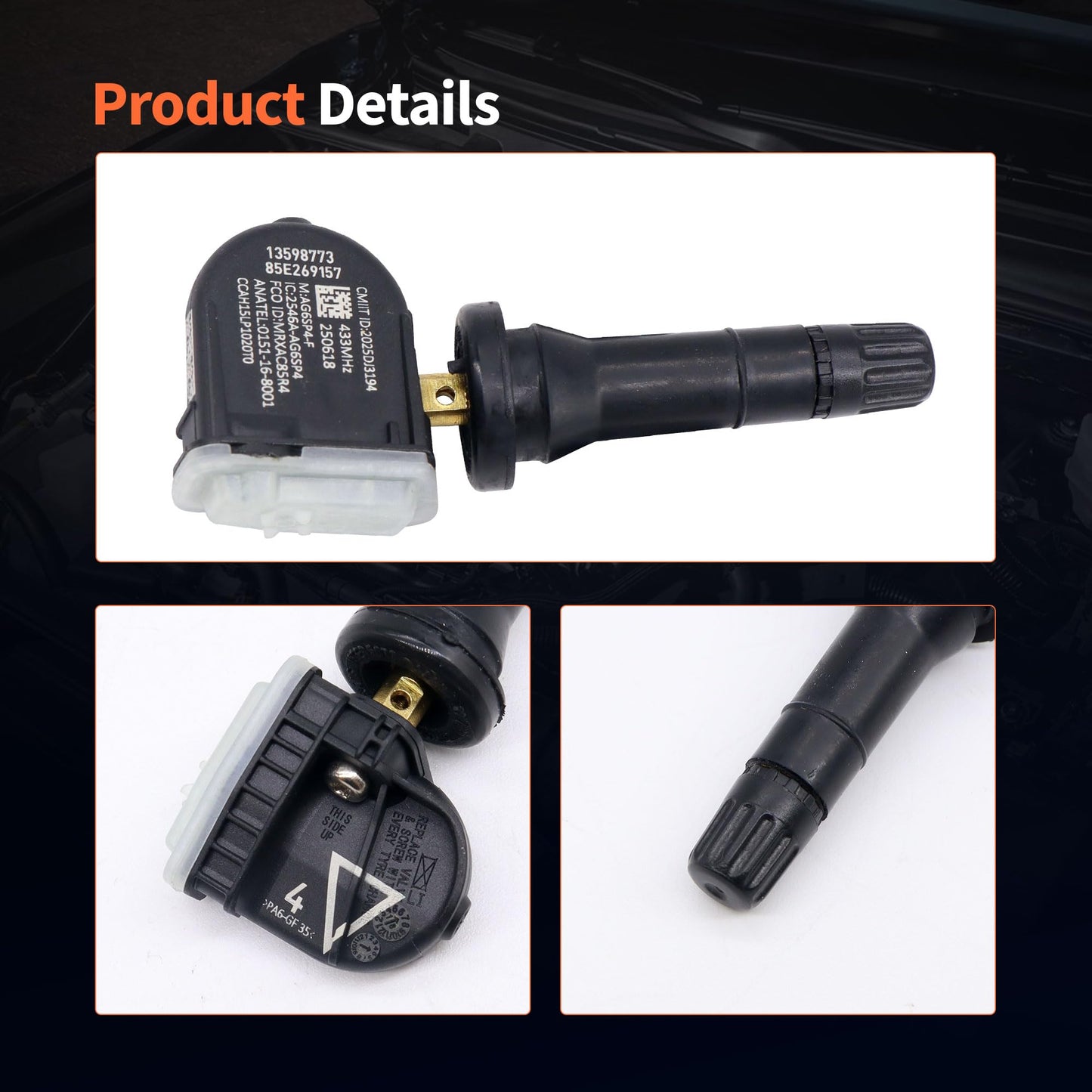 HiSport 433Mhz TPMS Tire Pressure Monitoring System Sensor - Compatible with Buick Lacrosse Cadillac Chevy Silverado Cruze GMC Replacement 13598773 4PCS