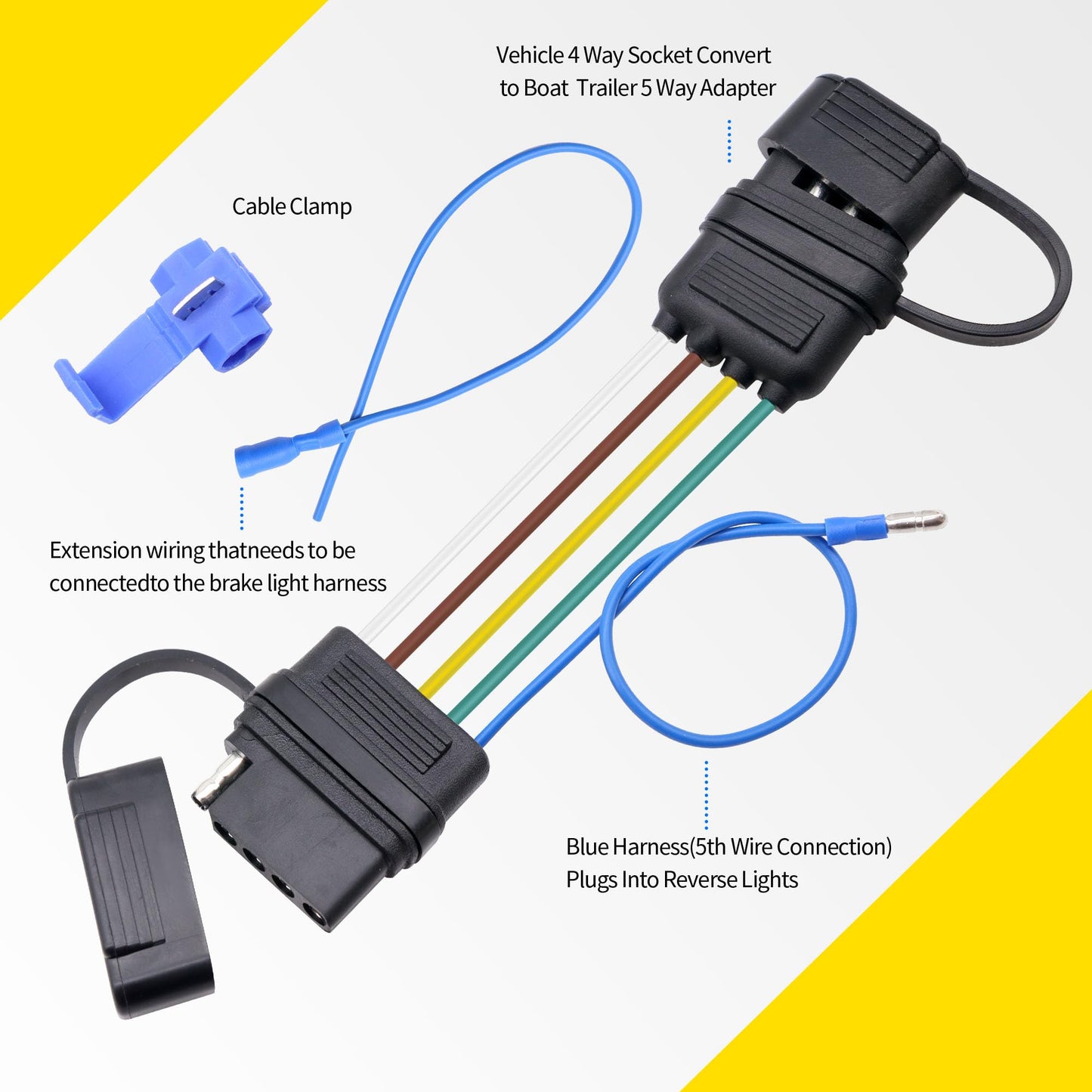 HiSport 4-Way to 5-Way Flat Trailer Wiring Adapter Compatible with Boat Trailer W/Surge Brakes