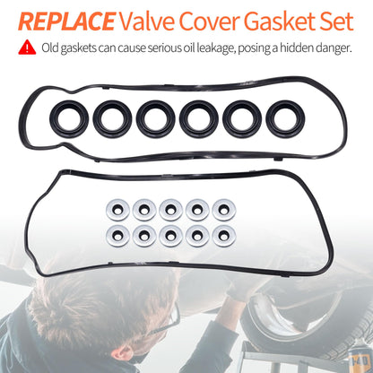 HiSport Engine Valve Cover Gasket Set - Compatible with Acura RDX TL TSX TL MDX ZDX RL Compatible with Honda Odyssey Pilot Ridgeline Accord Crosstour 2008-2017 3.5L 3.7L - Replace VS50773R