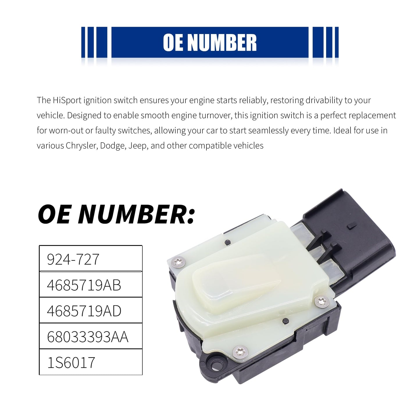 HiSport 924-727 Ignition Starter Switch Compatible with Chrysler 200 300 Pacifica Pt Cruiser Sebring Town & Country Voyager; Dodge Avenger Caliber Caravan Charger Grand Caravan; Jeep Commander Compass