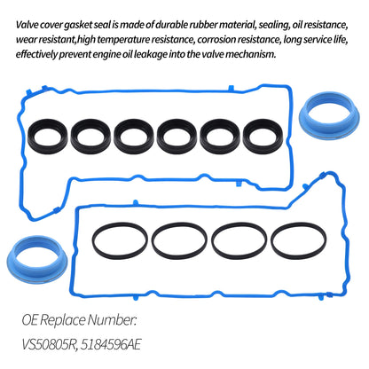HiSport VS50805R Valve Cover Gasket Seal - Compatible with Dodge Charger Challenger Chrysler 200 300 Town & Country Durango Grand Caravan Cherokee Wrangler Ram 1500 3.2L 3.6L