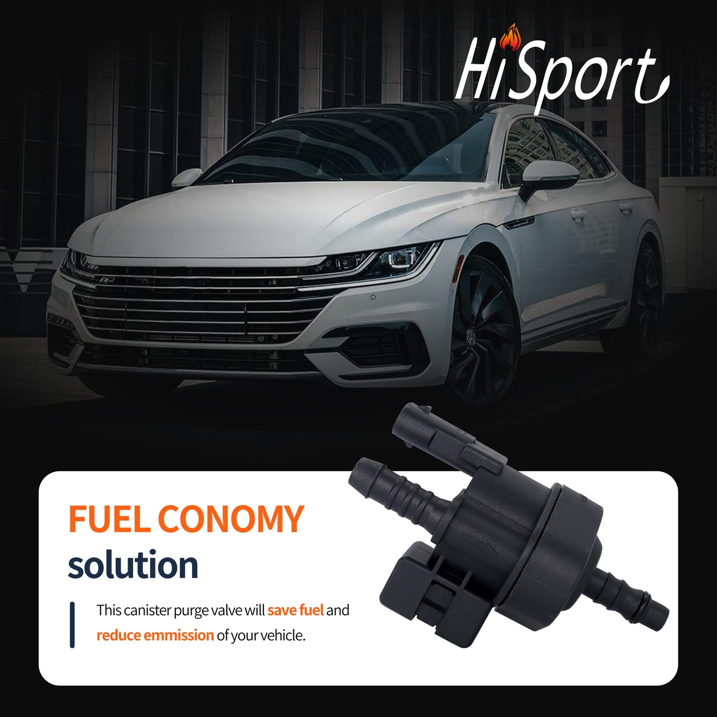 Hisport Vapor Canister Purge Valve 06H906517AE - Compatible with Audi A3 Quattro Q3 Quattro S3 TT TTS Quattro Arteon Atlas Beetle Golf Alltrack Golf GTI Jetta Passat 2011-2020 - Replaces CP990 2M1576