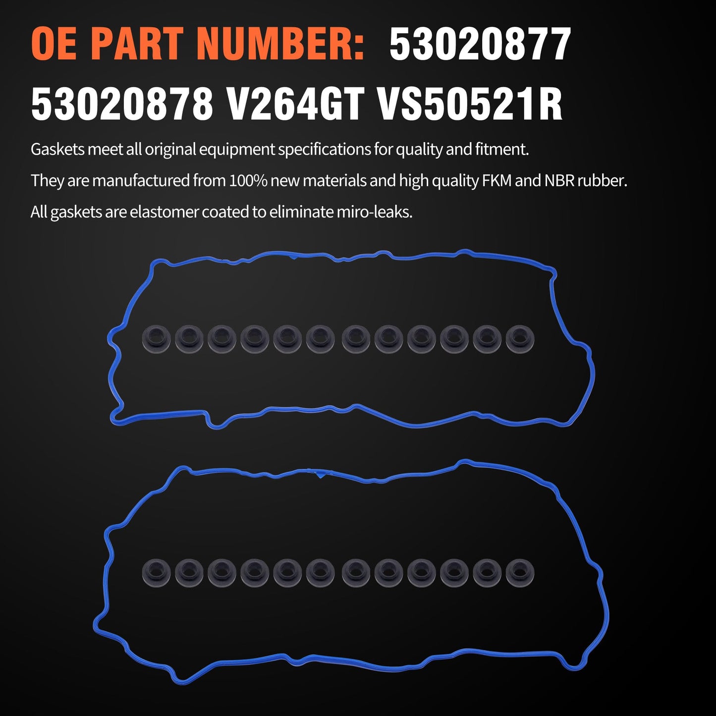 HiSport VS50521R Engine Valve Cover Gasket & Grommets Kit - Compatible with Dodge Dakota 2000-2003 Durango 2000-2003 Ram 1500 2002-2003 Compatible with Jeep Grand Cherokee 1999-2003