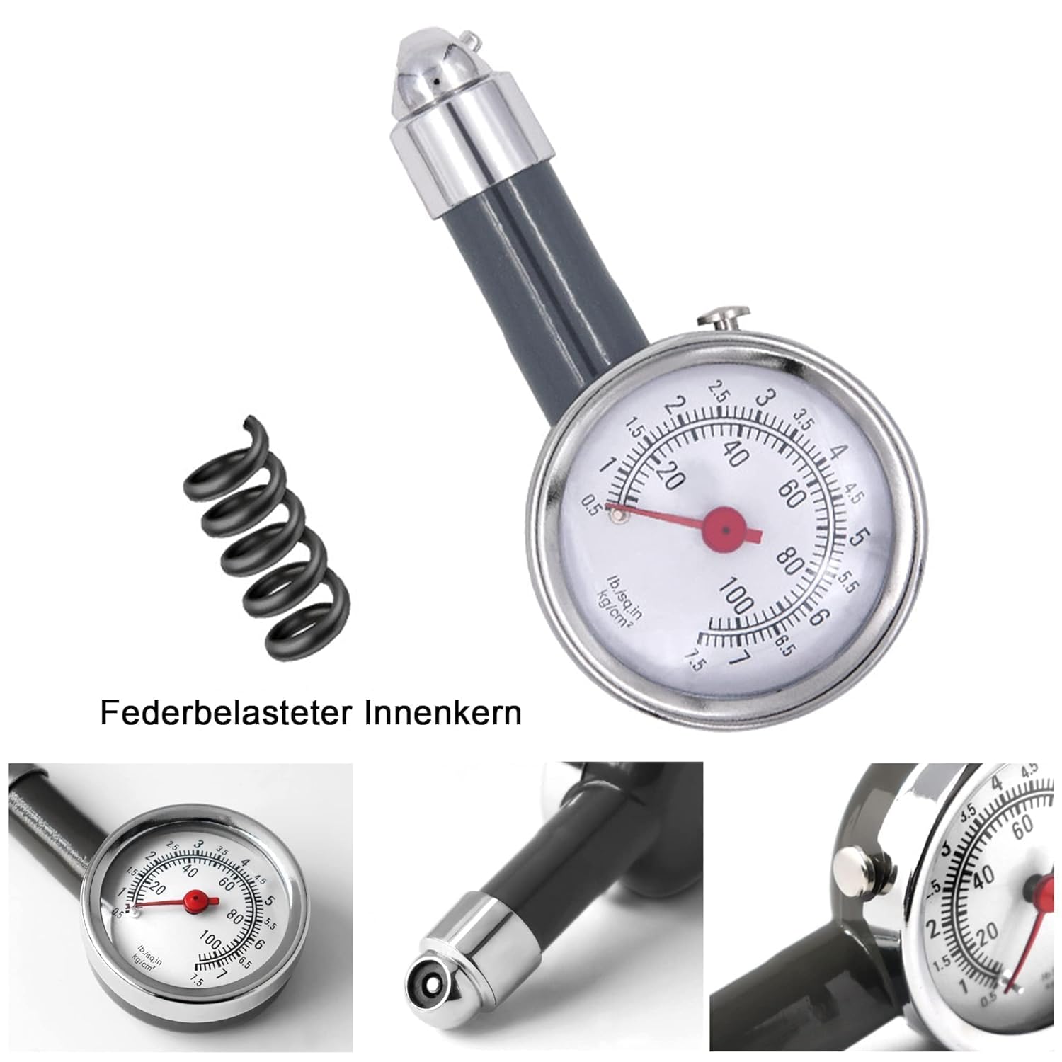 HISports Reifendruckmessgerät, Luftdruckmessgerät mit Aufbewahrungskoffer, Manometer, 0–100 psi, Auto-Reifendruckmessgerät Kompatibel mit Autos, LKWs, Fahrräder, Motorräder