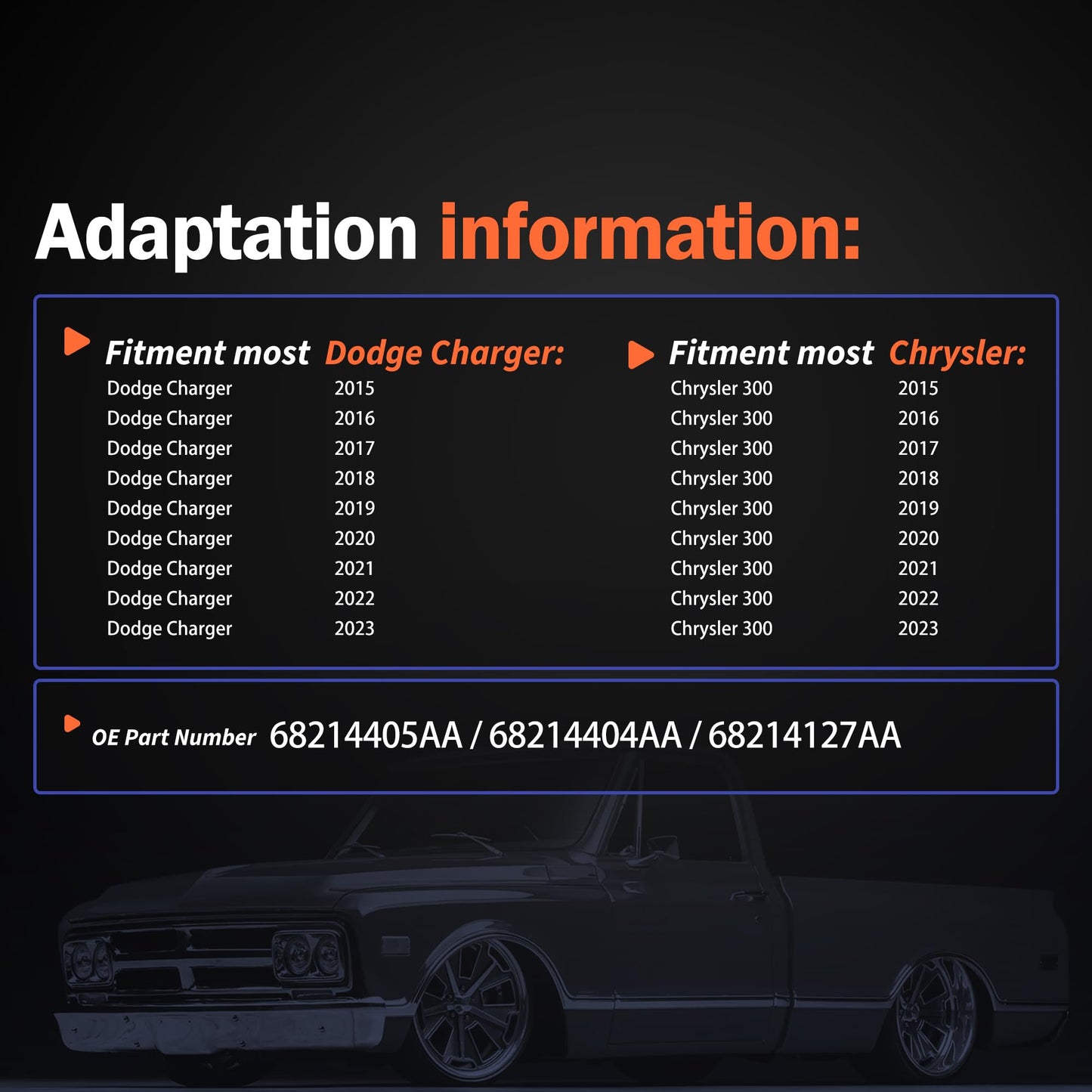 HiSport 2PCS Side Front/Rear Marker Light Connector Wire Harness Replacement for Dodge Charger 2015-2023,Compatible with Chrysler 300 2015-2023