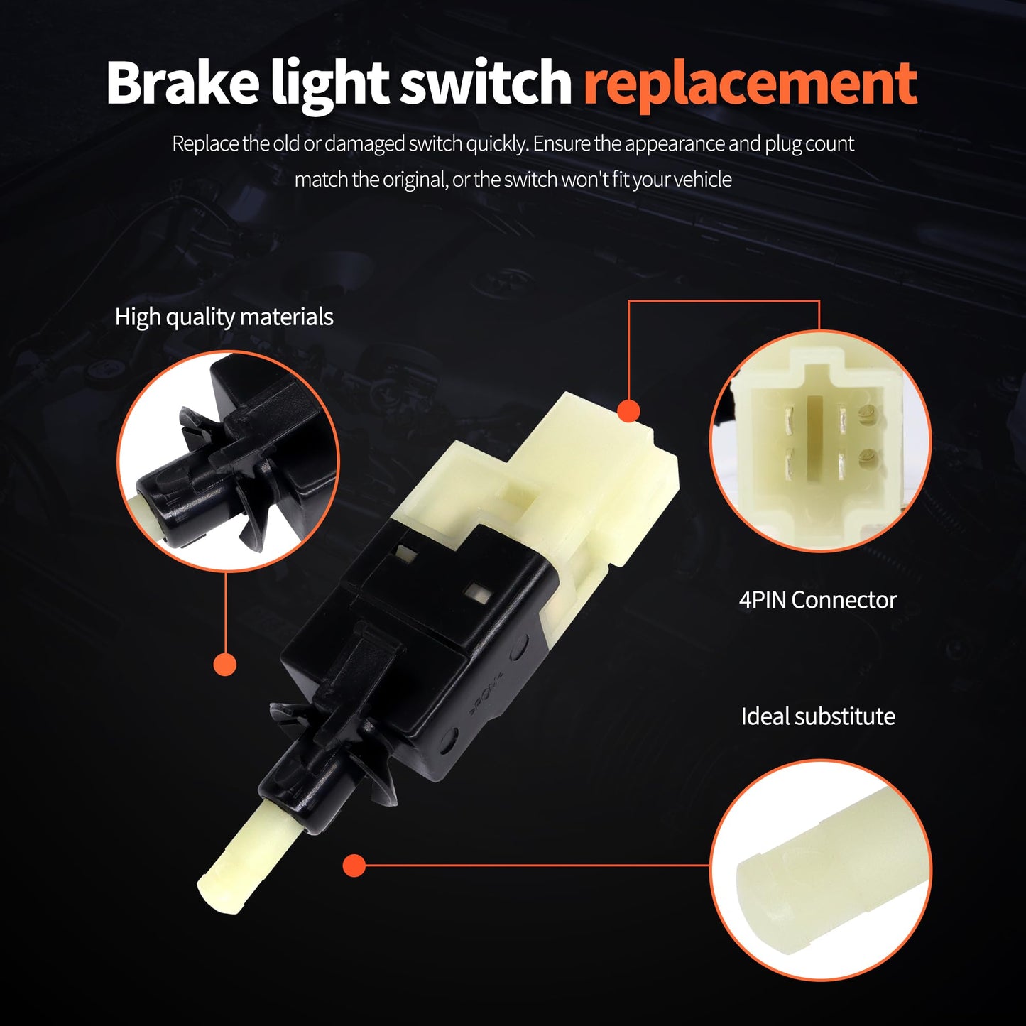 HiSport Brake Light Switch 4Pin Compatible with Mercedes-Benz Sprinter 2500 3500 2010-2022 CLS63 AMG CLS550 2007-2011 E320 E350 E550 E63 AMG 2007-2009, Replaces 0015454409