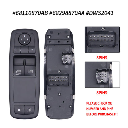 HiSport 68110870AB Power Master Window Switch Driver Side - Compatible with 2012-2015 Ram C/V 2012-2015 Grand Caravan 2012-2015 Chrysle Town Country 2 Door - 8+8 PINS Replace 68298870AA
