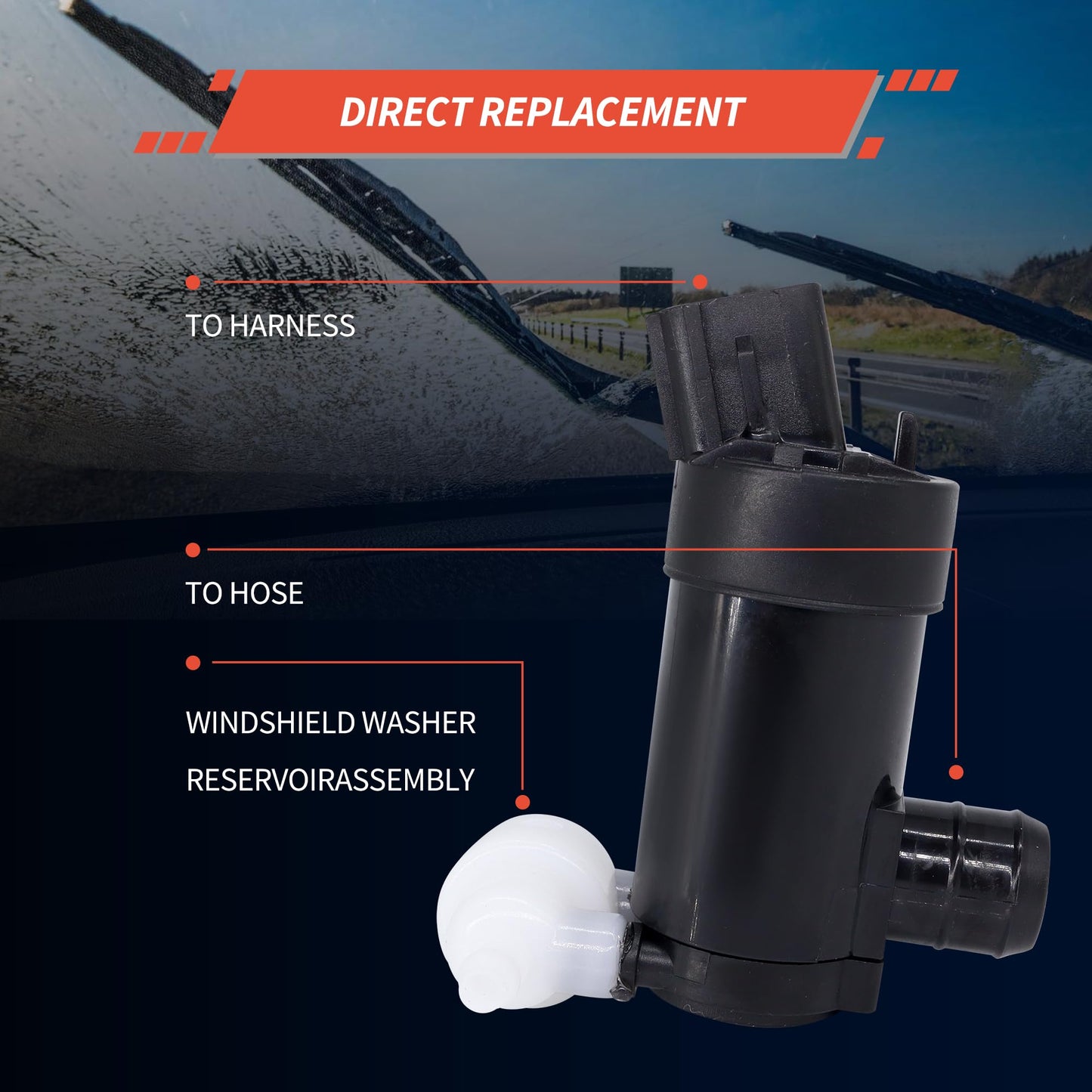 HiSport 98510-A9000 Windshield Washer Motor Pump - Compatible with Kia Sedona 2015-2021 Sorento 2016-2020