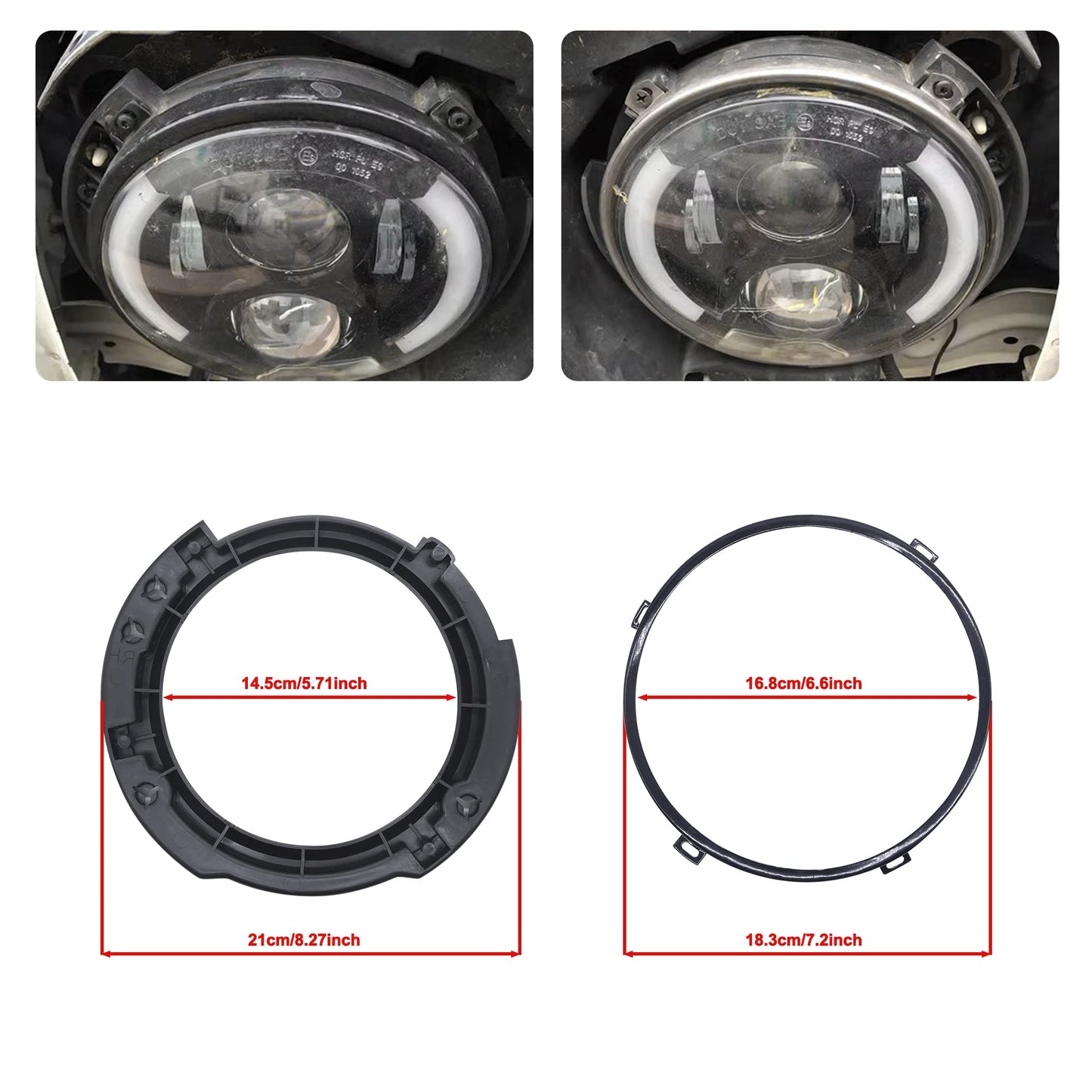 HiSport 7 Inch Round Headlight Mounting Retaining Bracket Ring Set - Compatible with 2007-2017 Jeep Wrangler JK - Easy No-Drill Installation, ABS Plastic, Includes All Hardware