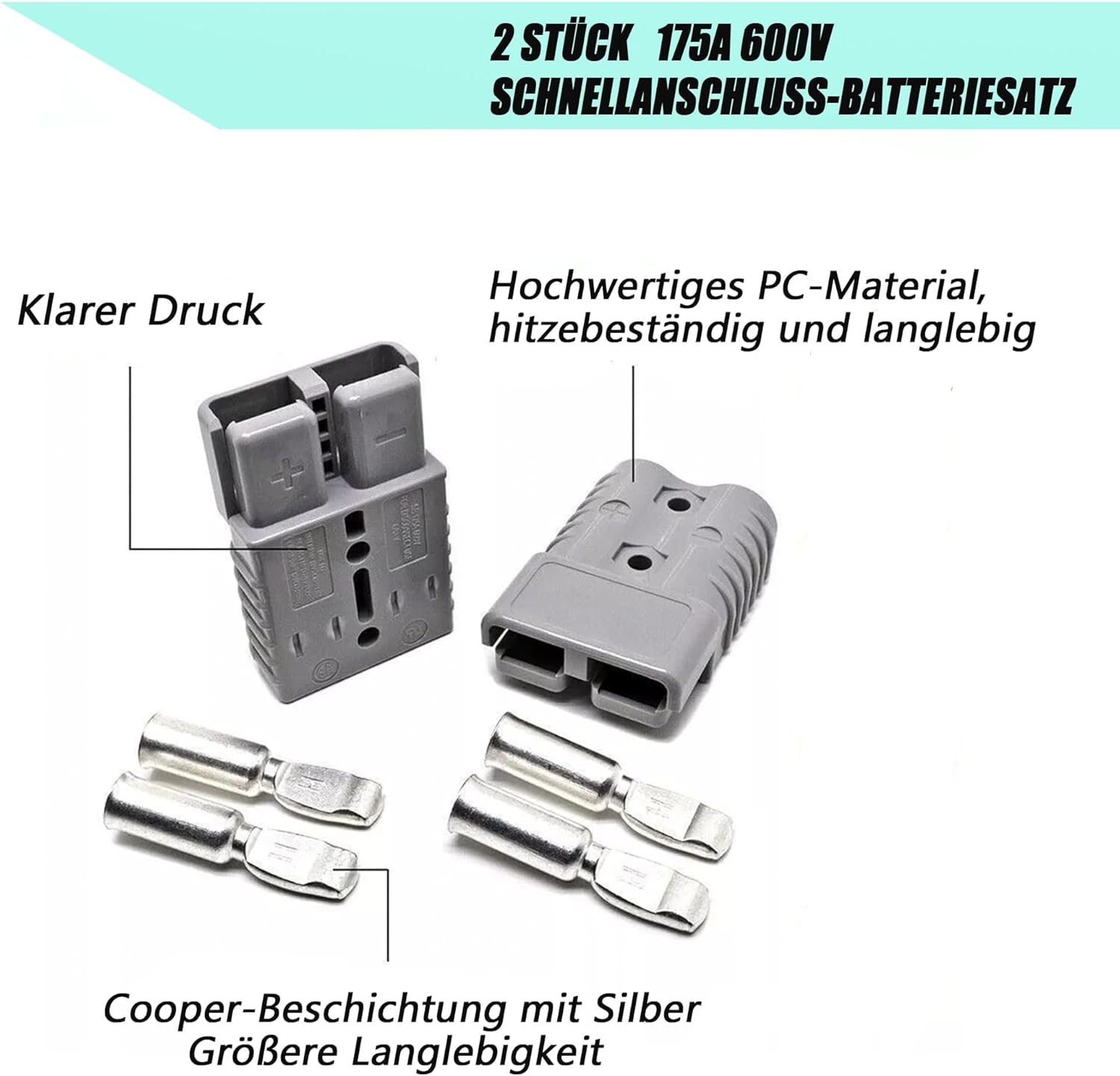 HISports Anderson-Stecker, 175 A, 600 V, Schnelltrenn-Batterieanschluss mit Hartgummikappe, modularer Stromanschluss, Anderson-Stecker-Set