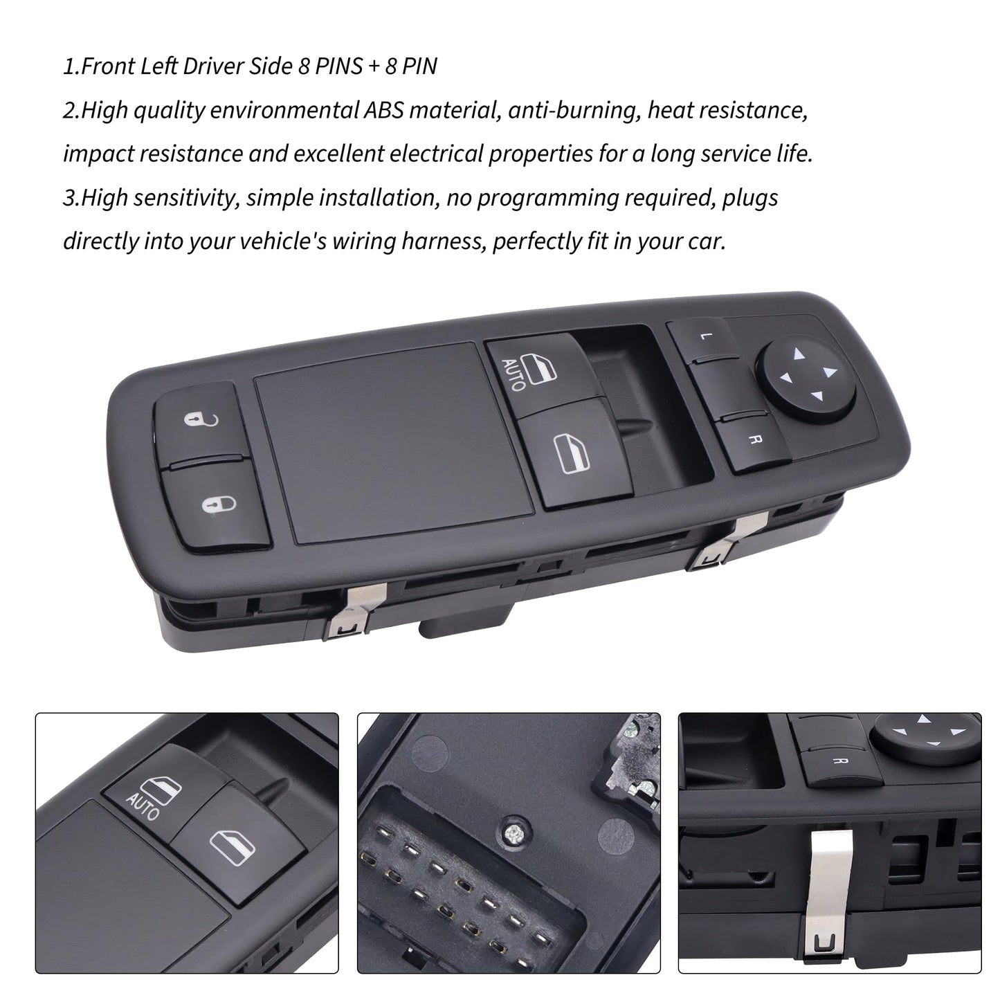 HiSport 68110870AB Power Master Window Switch Driver Side - Compatible with 2012-2015 Ram C/V 2012-2015 Grand Caravan 2012-2015 Chrysle Town Country 2 Door - 8+8 PINS Replace 68298870AA