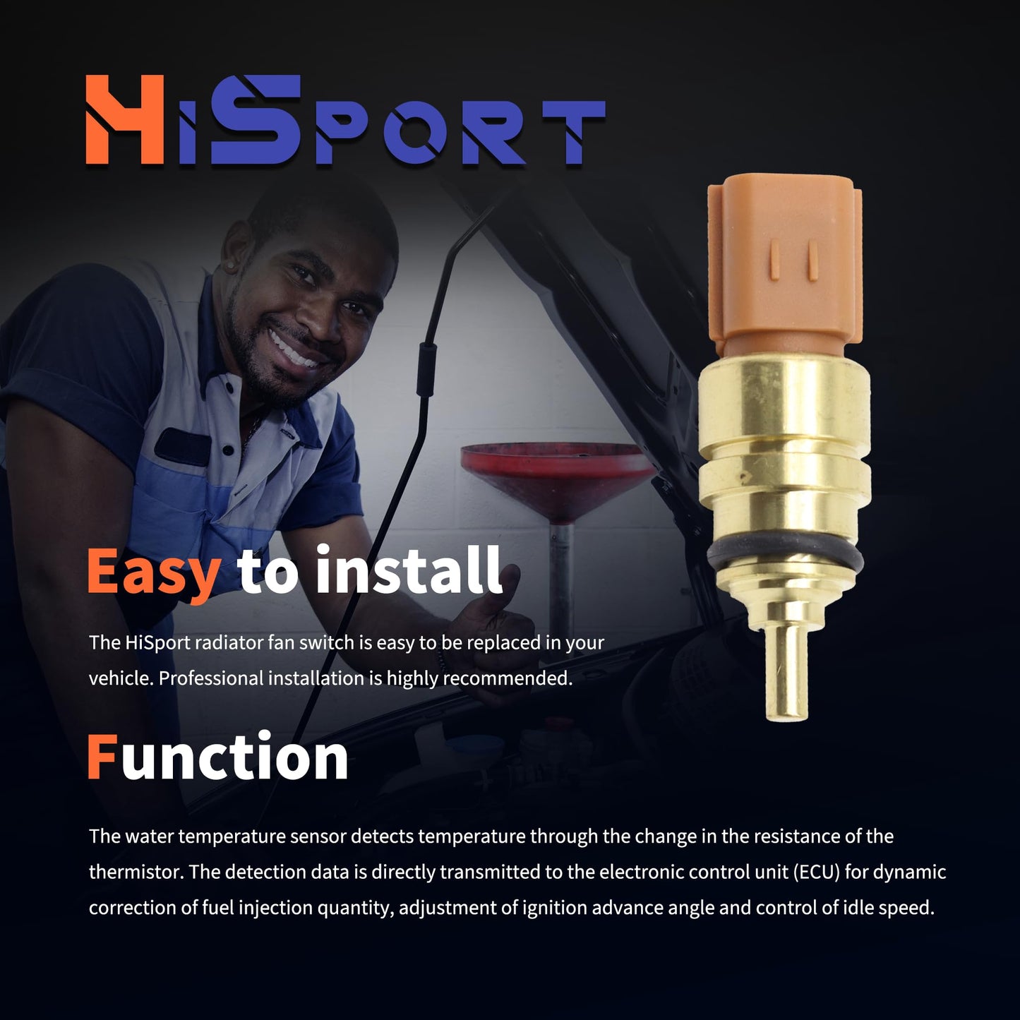 HiSport 39220-38010 Engine Coolant Temperature Sensor - Compatible with Dodge Hyundai Kia Replaces 3922038010