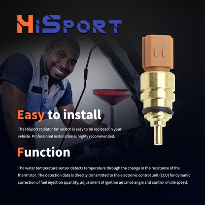 HiSport 39220-38010 Engine Coolant Temperature Sensor - Compatible with Dodge Hyundai Kia Replaces 3922038010