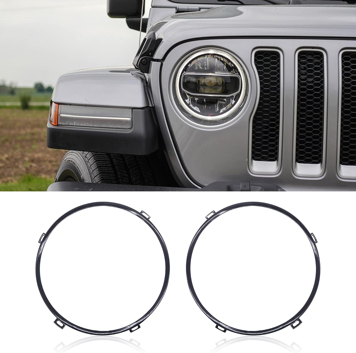 HiSport 7 Inch Round Headlight Mounting Retaining Bracket Ring Set - Compatible with 2007-2017 Jeep Wrangler JK - Easy No-Drill Installation, ABS Plastic, Includes All Hardware