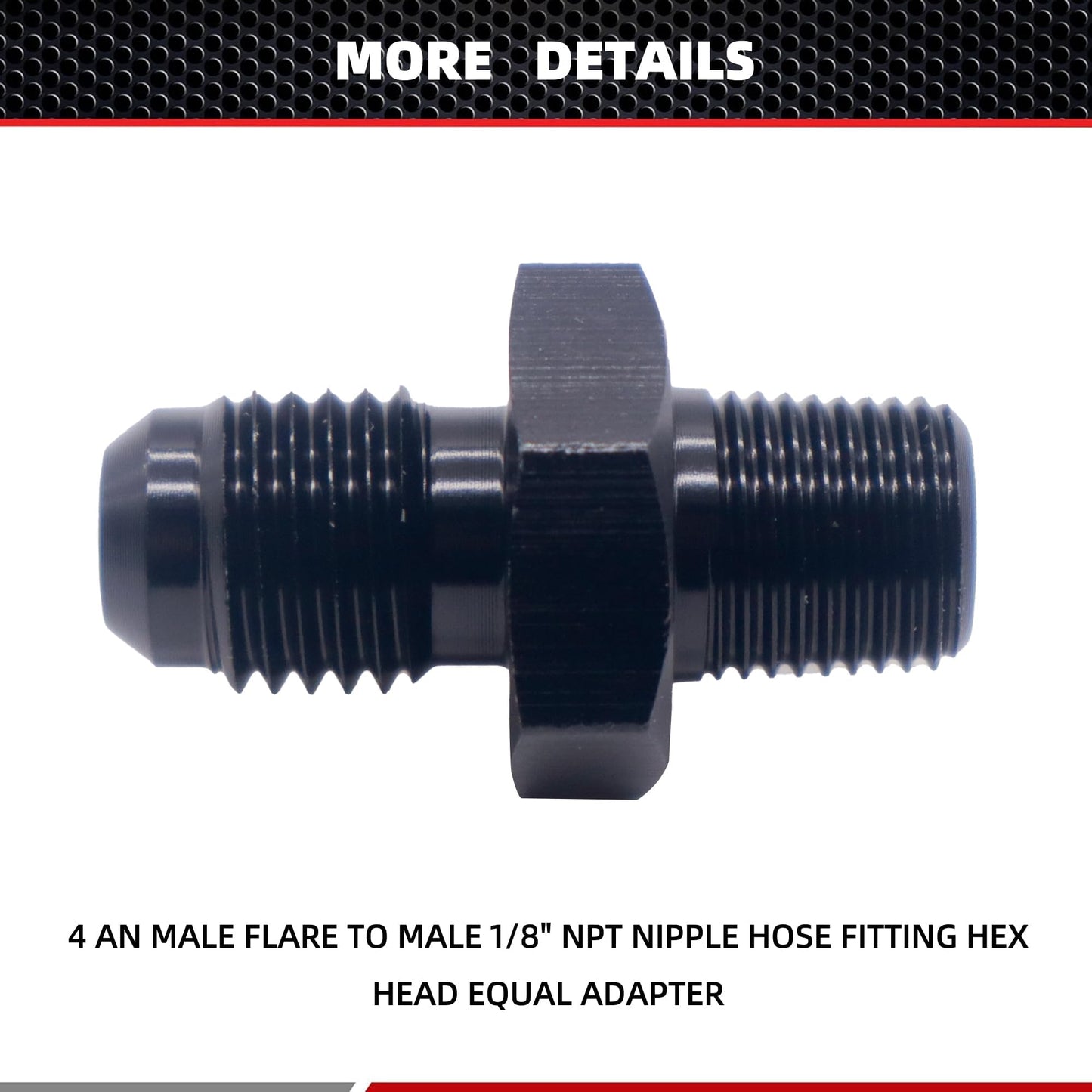 HiSport 4AN to 1/8 NPT Male Hose Fitting Adapter, Universal Aluminum Flare Male 4AN to 1/8'' NPT Union Fuel Oil Line Pipe Connector Black Anodized