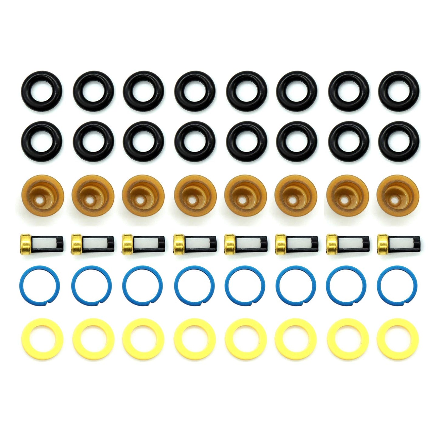 HiSport Fuel Injector Seal Kits Rebuild Set Include O-rings, Pintle Caps, Seal Spacers, Filter Baskets with 1pcs Filter Removal Tool [8 Set]