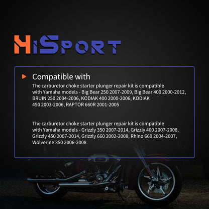 HiSport Carburetor Choke Starter Plunger Repair Kit - Compatible with Yamaha YFM350 YFM400 YFM660 YXR660 2004-2012