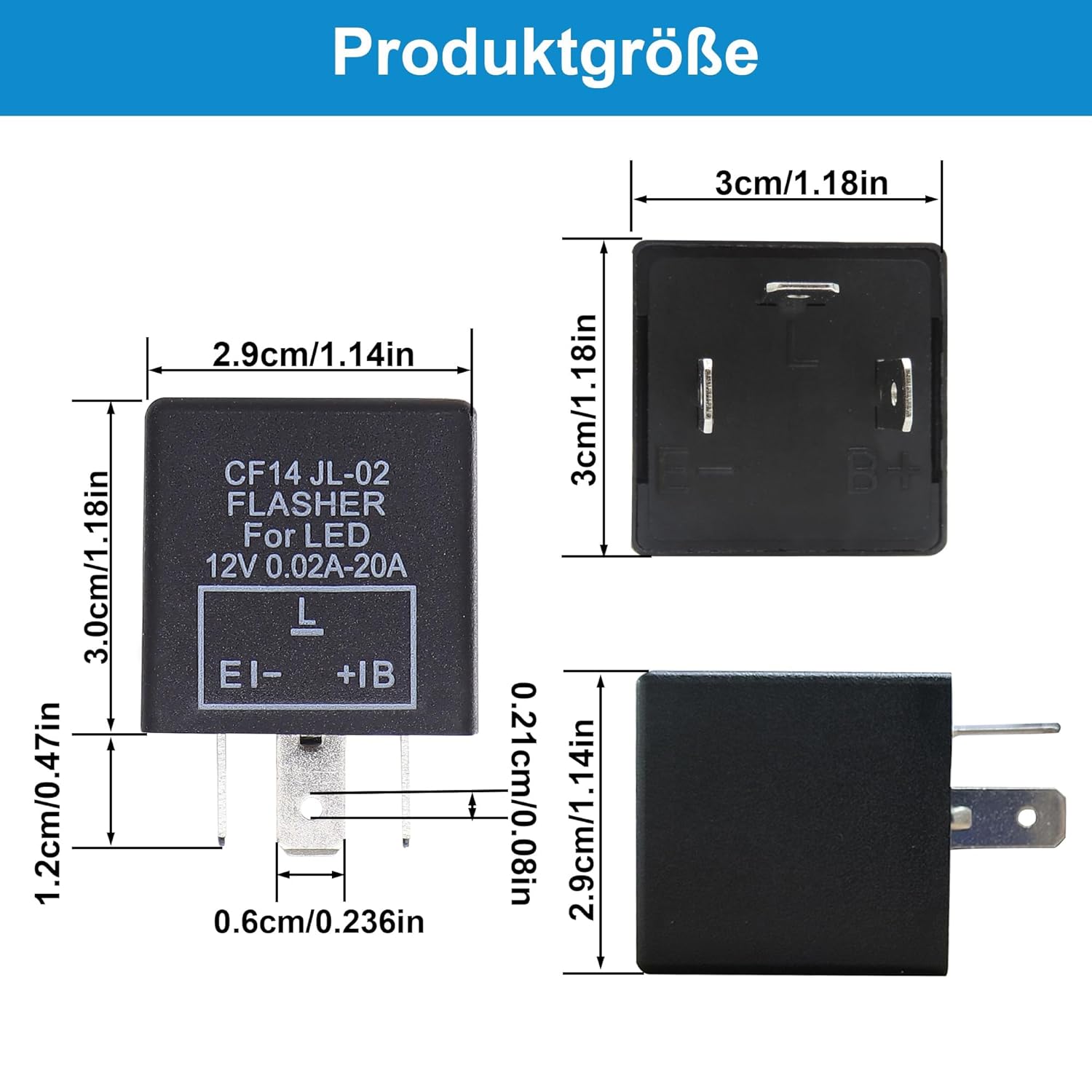 HISports Blinkrelais,3 Pin Blinkrelais Flasher Relay,CF14 12V 0.02A-20A Motorrad Blinker Blinkgeber 0,1 Watt-150 Watt Für Fahrzeug Auto Motorräder