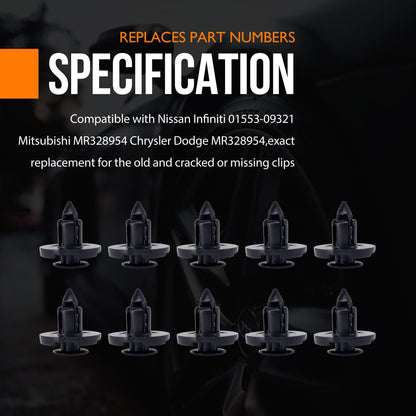 HiSport 20Pcs Push Type Bumper Cover Retainer - Compatible with Nissan Infiniti Mitsubishi Chrysler Dodge Replaces 01553-09321 MR328954
